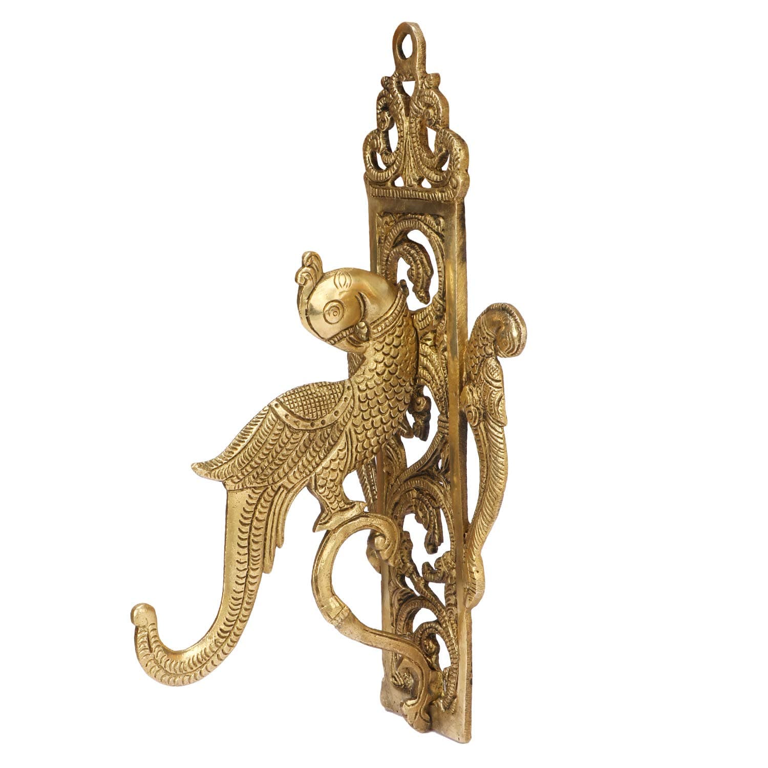 Kartique Brass Parrot Wall Bracket | Decorative Wall Hook for Hanging Lamps, Diyas, Temple Bells,Garlands | Home Decor Piece for Pooja Rooms, Living Spaces in Gold Color Height 10 Inch