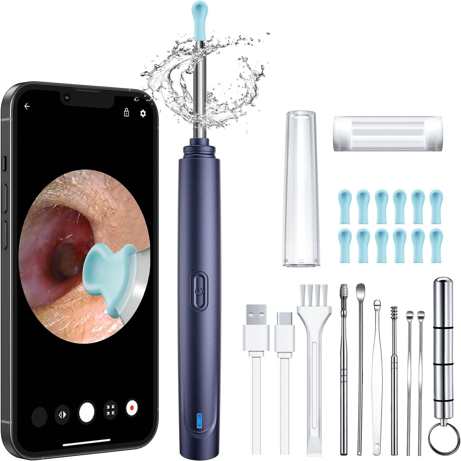 Ear Wax Removal Tool, Ear Cleaner with Camera, 1296P HD Camera and 6 LED Lights, Ear Cleaning kit with 10 Ear Pick Tips, Ear Wax Removal Kit for iOS and Android(Deep Blue)
