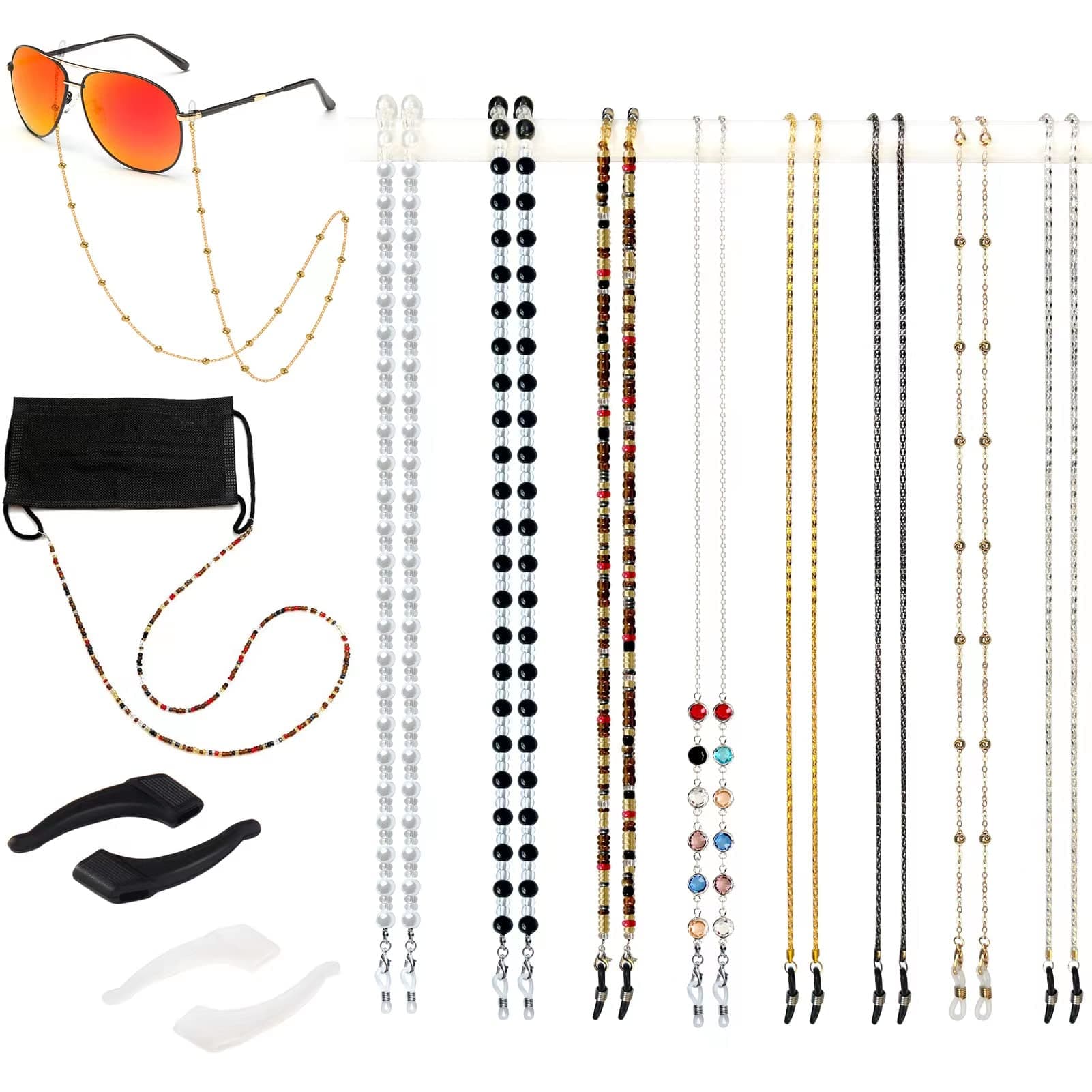 Eyeglass Chain,8 Pcs Beaded Eye Glasses Strap Holders around Neck For Women