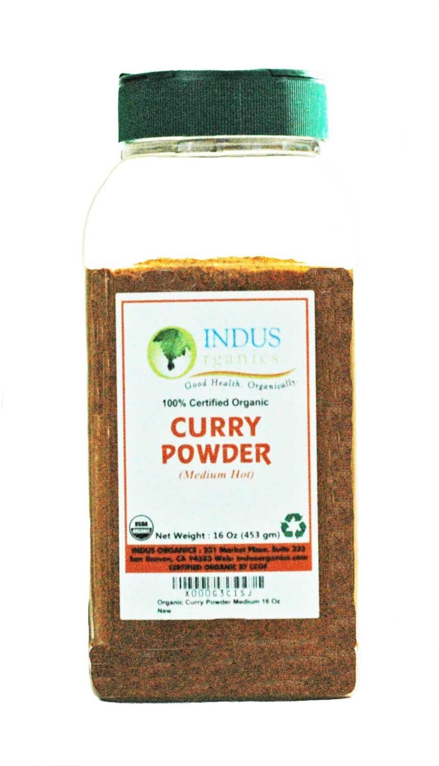 Indus Organics Authentic Indian Curry Powder Blend (Medium Hot), 1 Lb Jar, Salt Free, Premium Grade, Freshly Packed