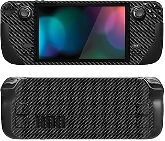 PlayVital Full Set Protective Skin Decal for Steam Deck LCD, Custom Stickers Vinyl Cover for Steam Deck OLED - Black Silver Carbon Fiber