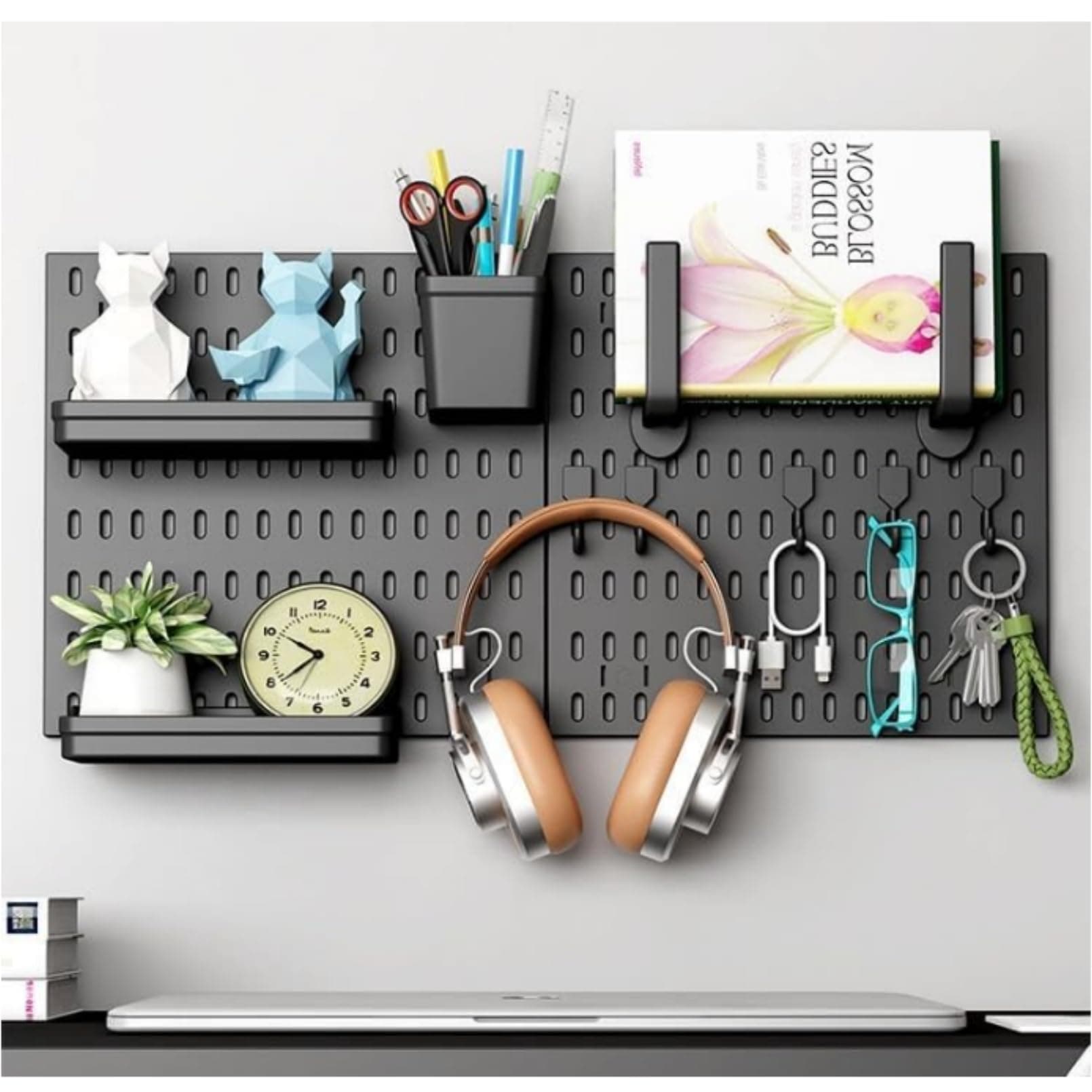 Pegboard Black/White Pegboard for Walls, Wall Storage Rack with Curved Frame, Large Heavy Duty Pegboard for Home Wall Tool Storage (Black)