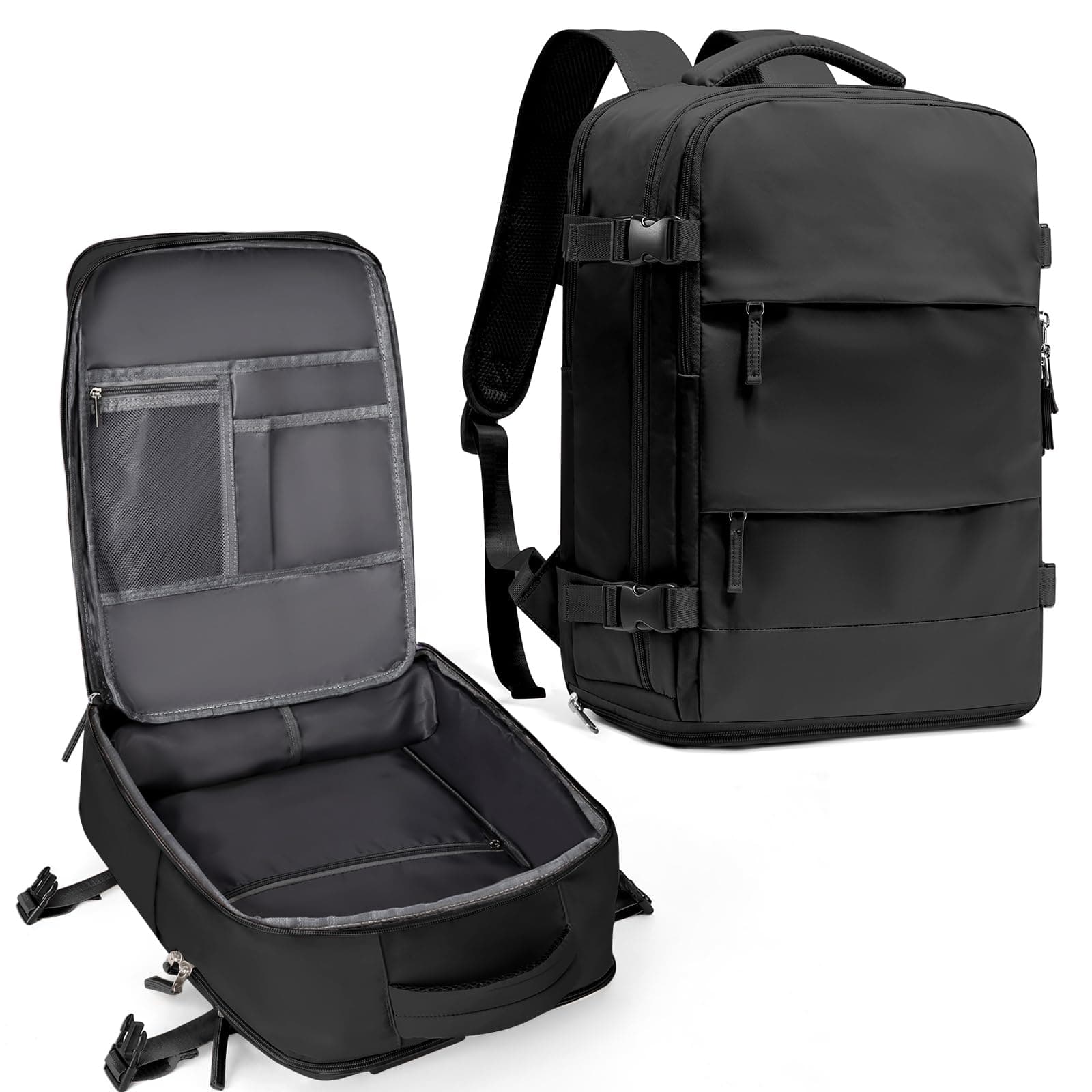 Travel Backpack For Women Men,Carry On Backpack,Hiking Backpack Waterproof Outdoor Sports Rucksack Casual Daypack Travel Essentials(Black) 25L