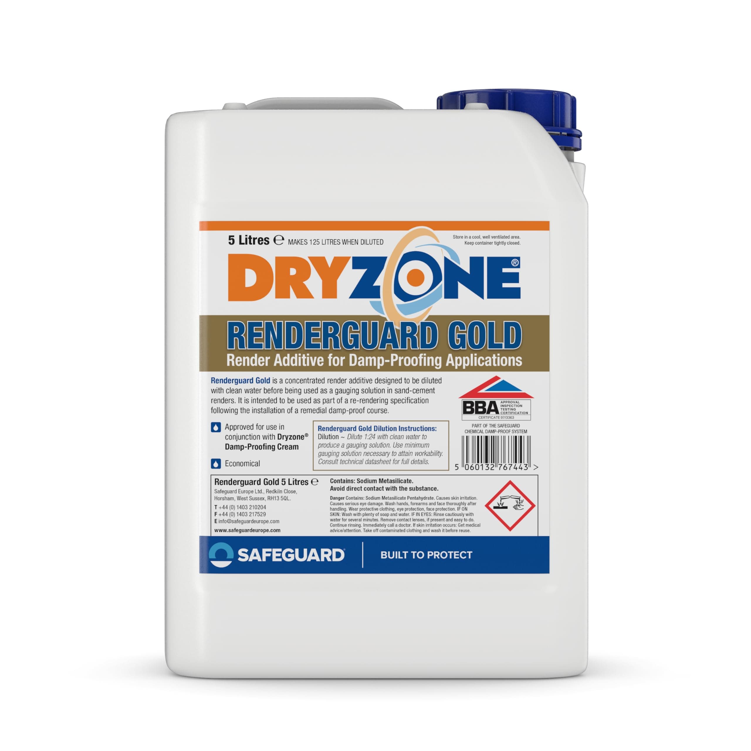 Renderguard Gold (5L) - Advanced Salt-Neutraliser and Waterproofing Additive for Replastering After Rising Damp Treatment