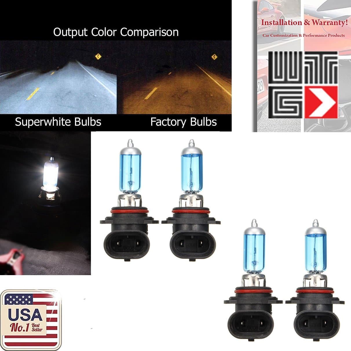 WTG Combo 2 Pair 9006 (Low Beam) Super White Xenon Halogen Headlight Light Bulbs 100W (Contains 4 Bulbs)