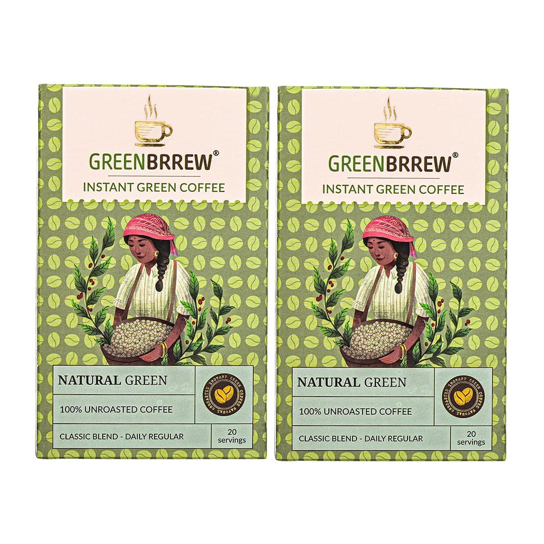 Natural Green | 100% Unroasted Coffee | Classic Blend | Daily Regular | 20 Servings | 60g (Pack Of 2)