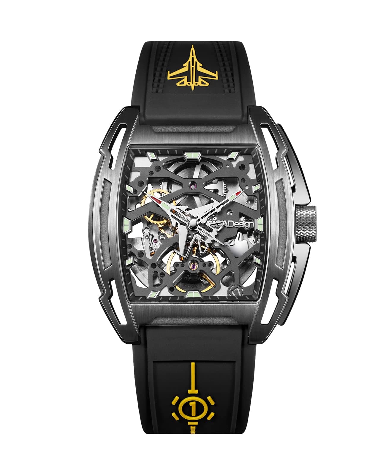 Z Series - Aircraft Carrier Version Automatic Mechanical Watch, Aircraft Shape Pointer Titanium Case Skeleton Tonneau Sapphire Crystal Wrist Watch with Aircraft Carrier Runway Strap