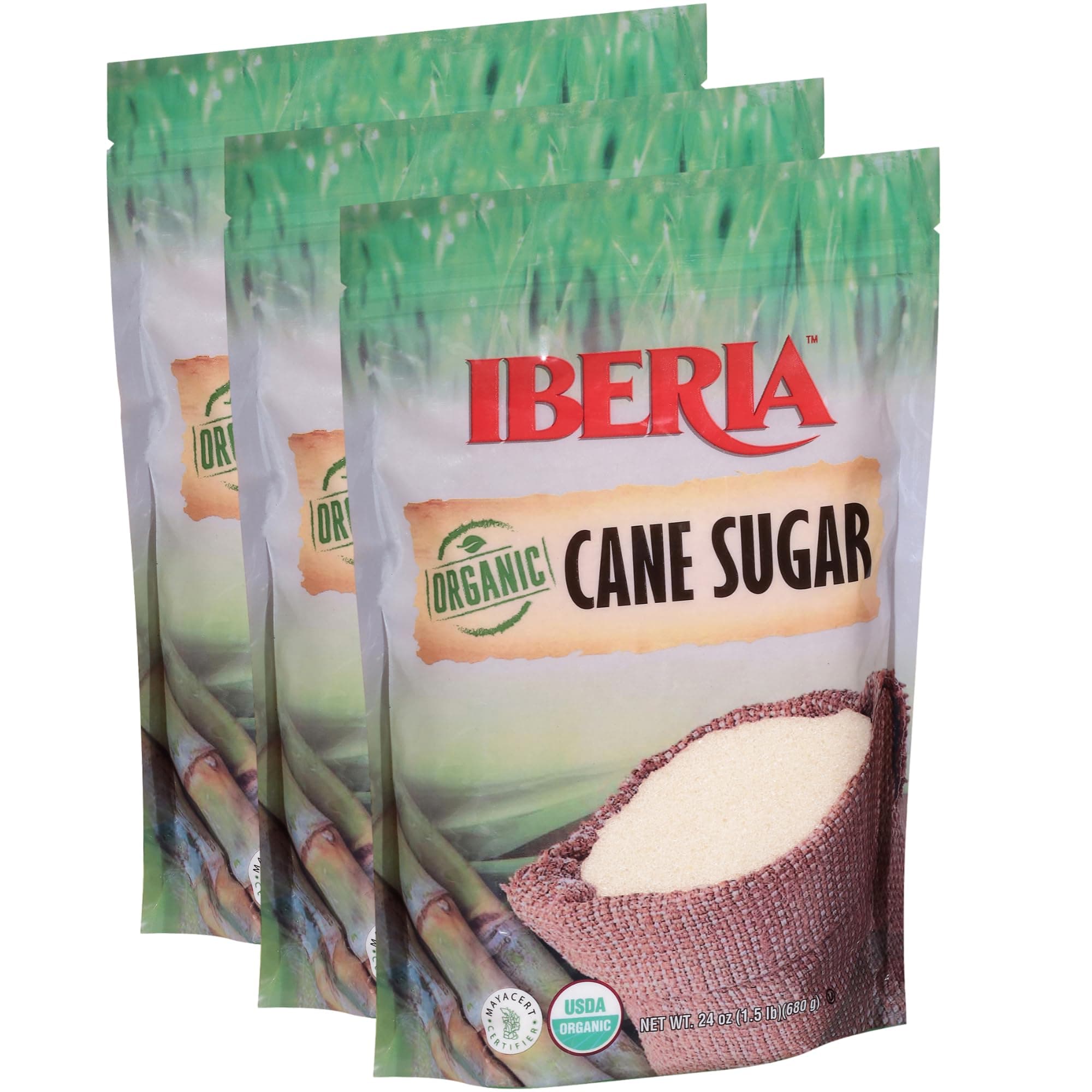 Iberia Organic Premium Cane Sugar, 1.5 lb. (Pack of 3) 100% Natural, Non GMO, Pure Cane Sugar