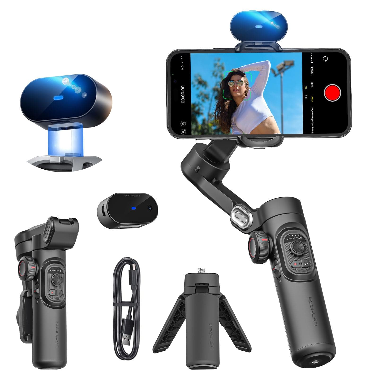 XE AI Version, Gimbal Stabilizer for Smartphone, NO APP AI Tracking, gesture control, 360° Inception gimbal with TikTok YouTube, 3-Axis Foldable handheld tripod for iphone& Android, XE AI