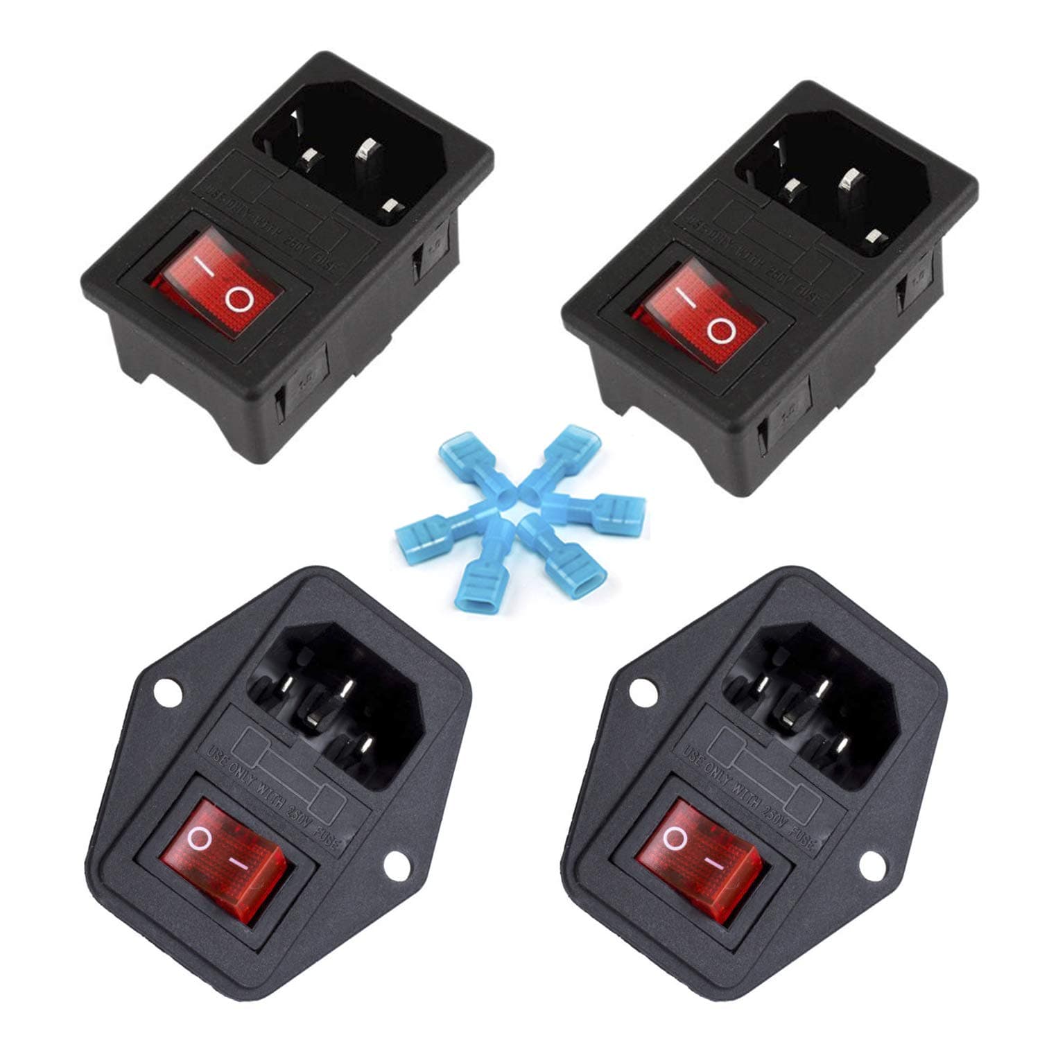 Gadgeter 4 Pcs inlet Module Plug Fuse Switch Male Power Socket 10A 250V 3 Pin IEC320 C14 …