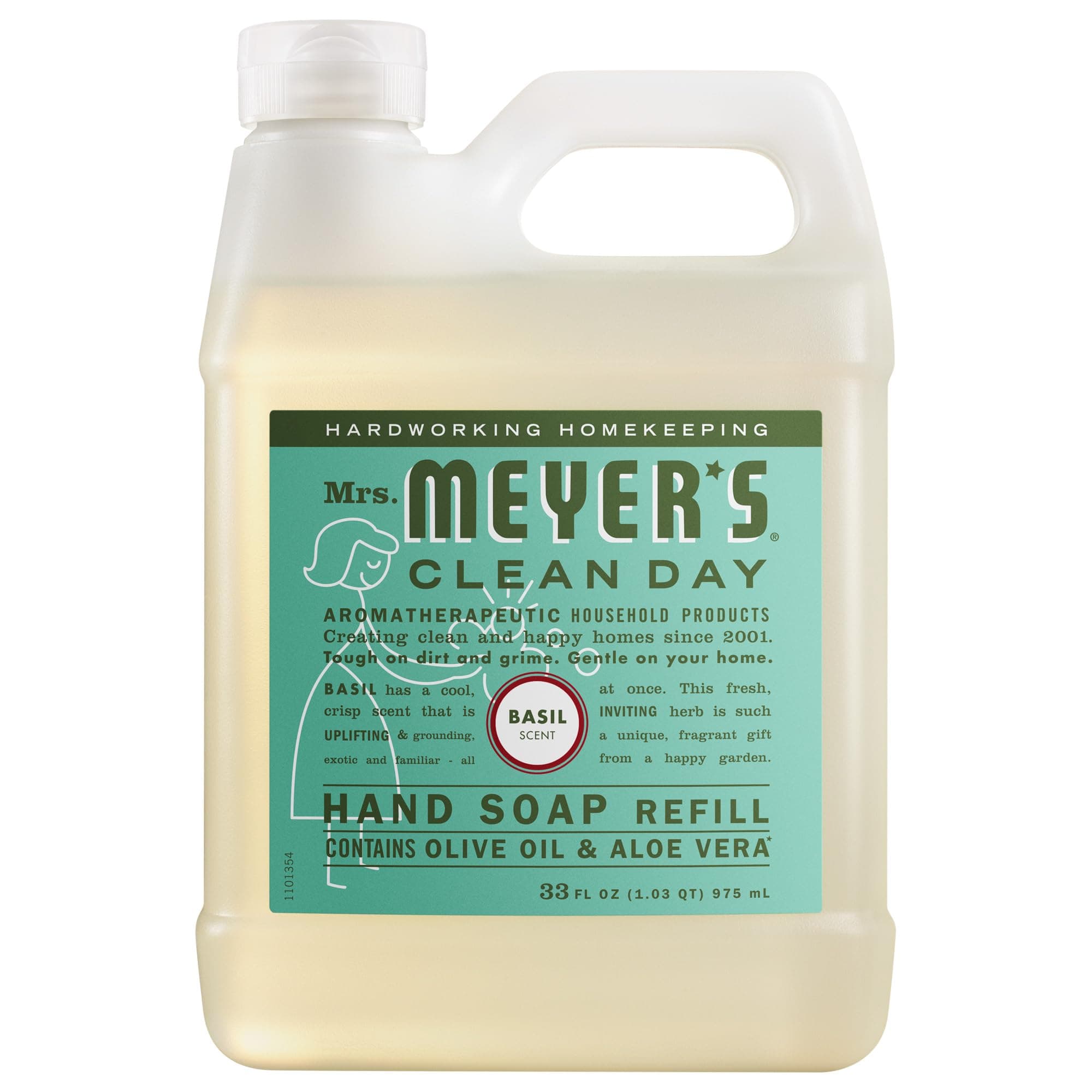 CLEAN DAY Hand Soap Refill, Made with Essential Oils, Biodegradable Formula, Basil, 33 fl. oz