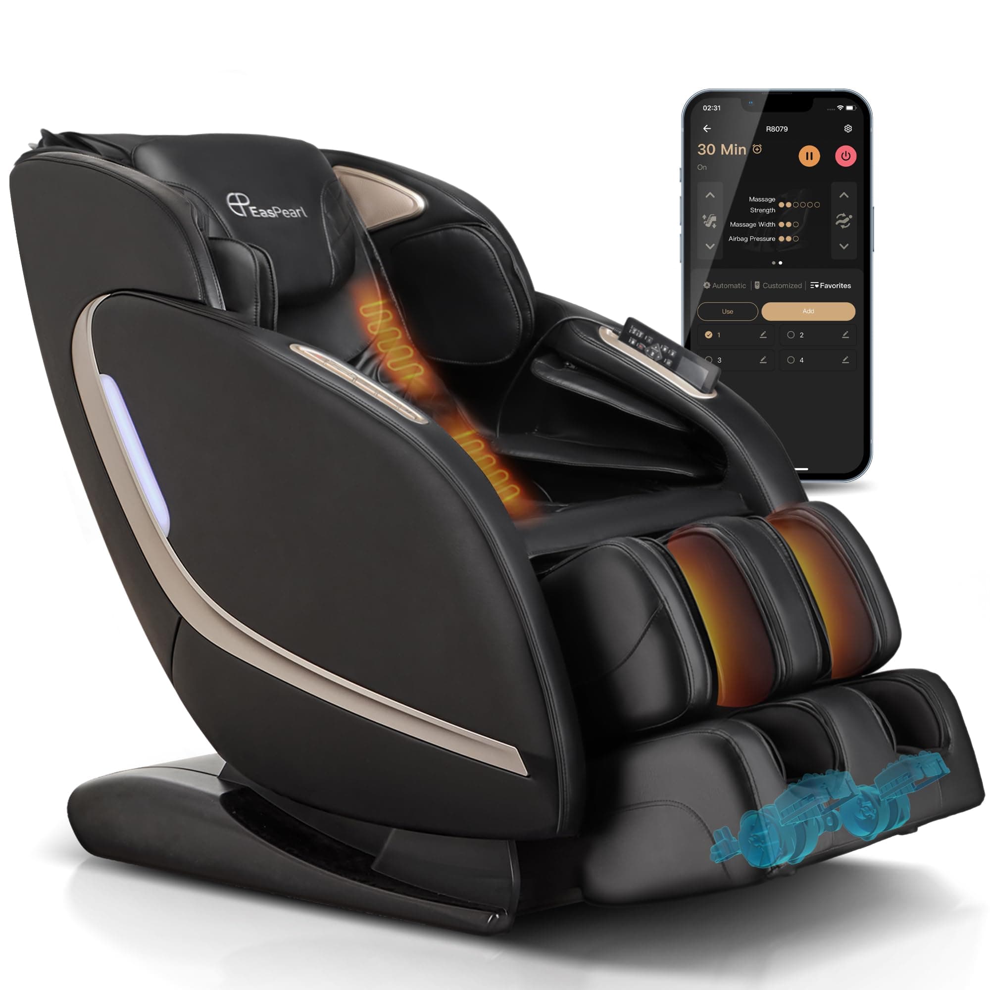 EASPEARL 2026 Massage Chair Full Body,SL-Track,165°Zero Gravity Massage with Full Body Heat,APP Control,Airbags,Bluetooth Speaker,12 Auto Modes,3-Row Foot Rollers,Body Scan(Black)