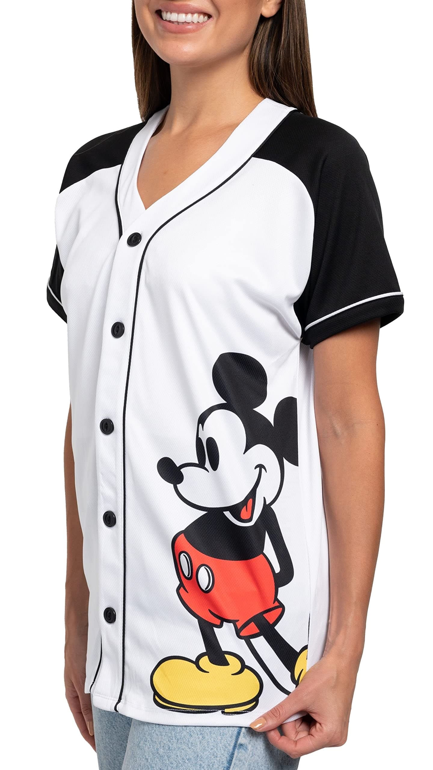 DisneyMickey Mouse Stitch Jack Skellington Womans Jersey Shirt Button Front