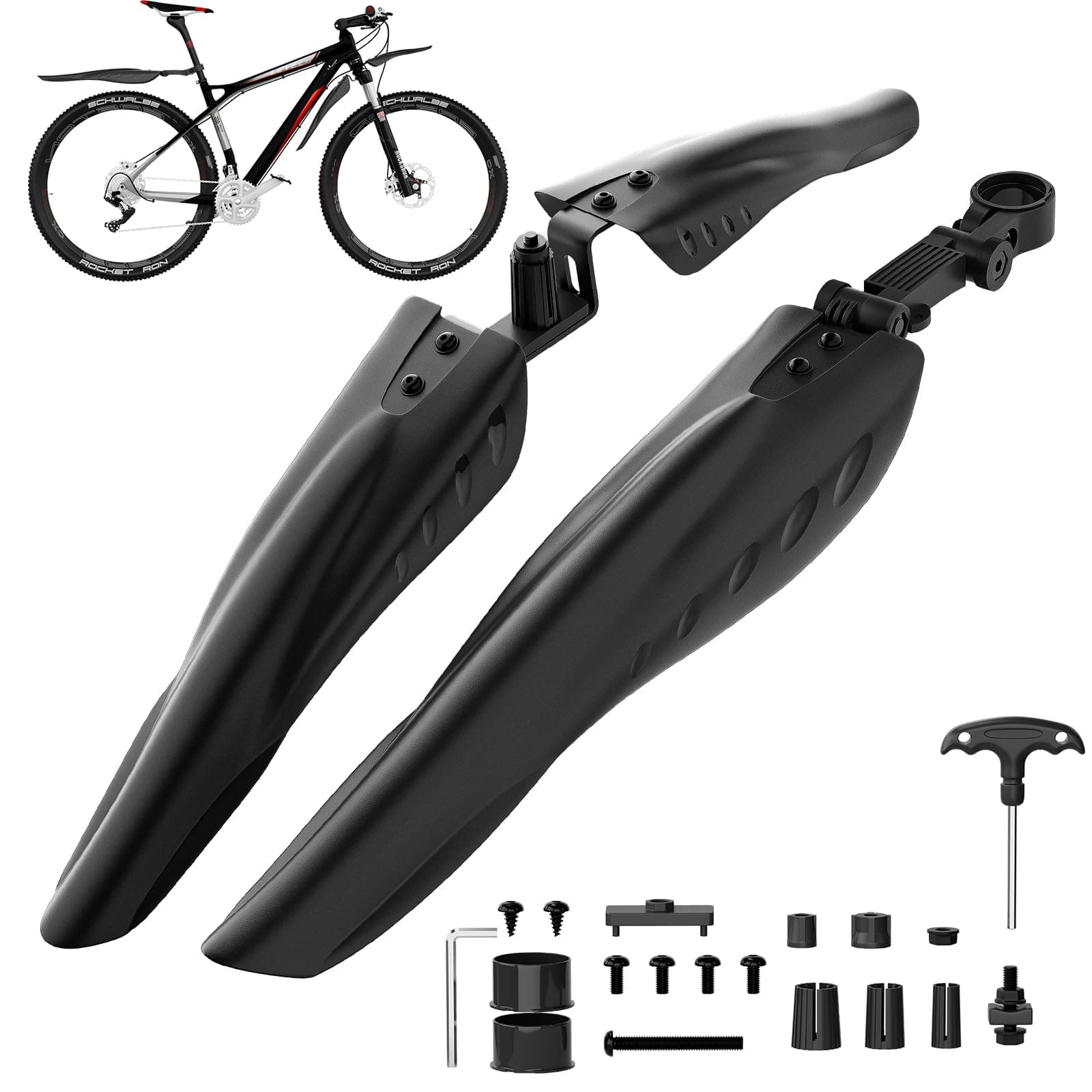 Bike Mudguard Set, Adjustable Bicycle Mudguards - Front and Rear Mud Flaps for MTB, Road Bike - Fits 24/26/27.5 inch Wheels