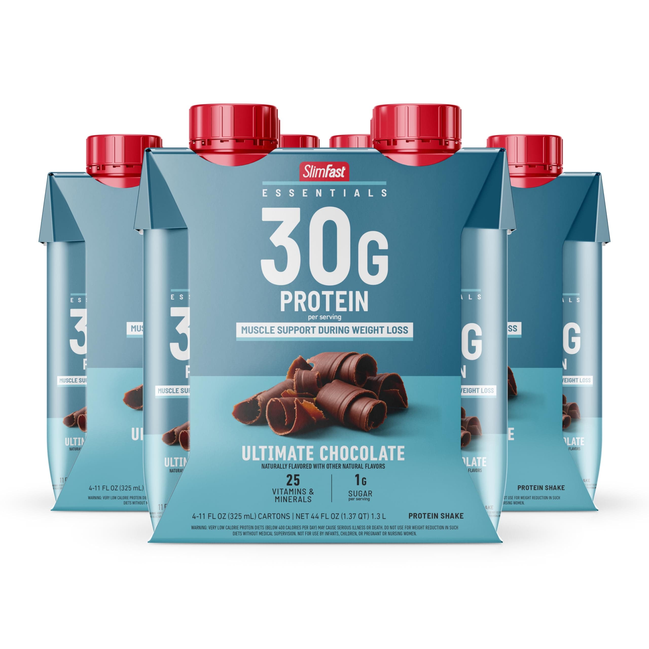 Essentials 30g Protein Shake Chocolate, Protein Shakes Ready to Drink, Muscle Support, 1g Sugar, 25 Vitamins and Minerals, 3g Net Carbs, Ultimate Chocolate, 12 Count