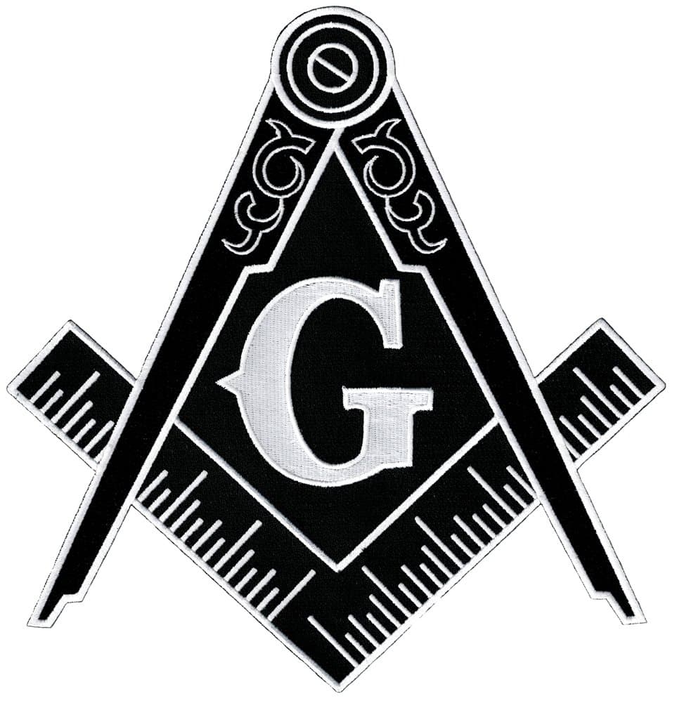Masonic Logo Large Black Patch Embroidered Iron-On Freemason Emblem Square Compass