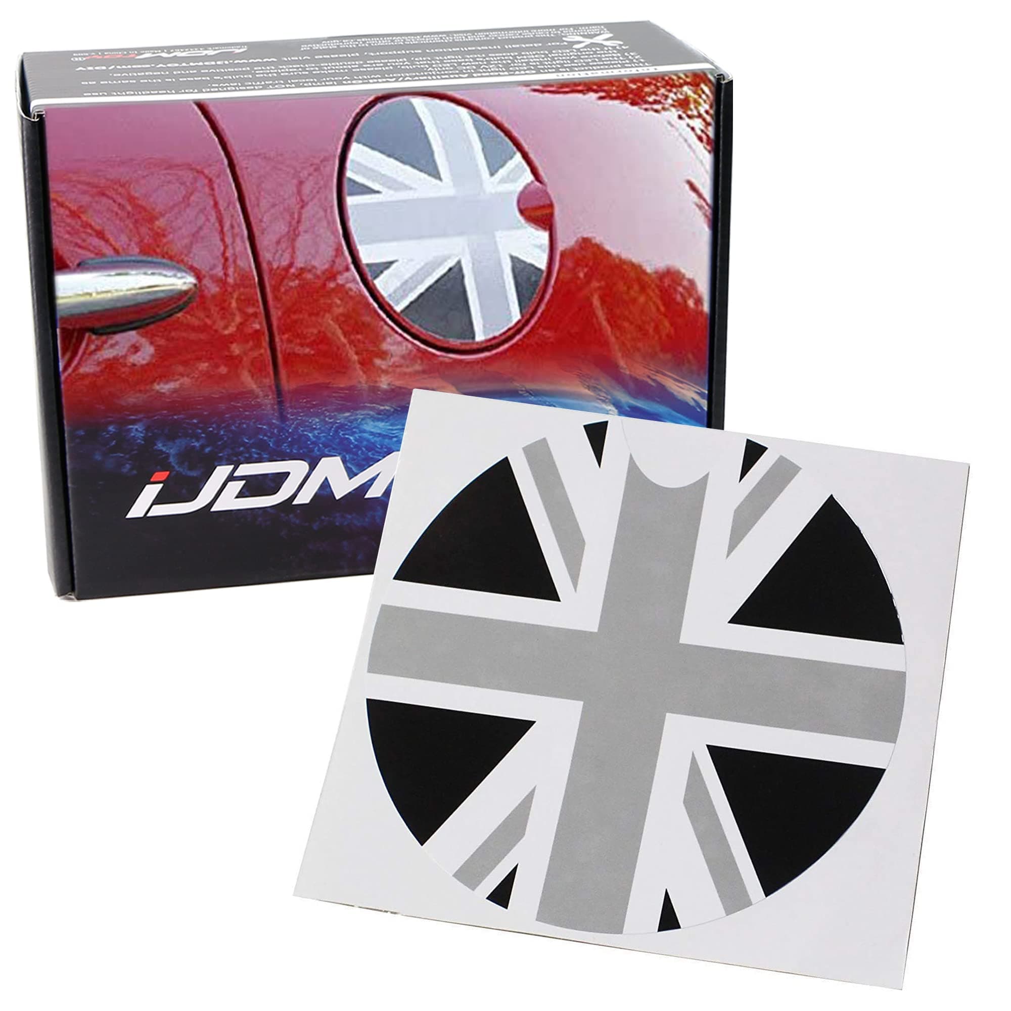 iJDMTOY Black/Grey Union Jack UK Flag Pattern Vinyl Sticker Decal Compatible with All Mini Cooper Models Gas Cap Cover