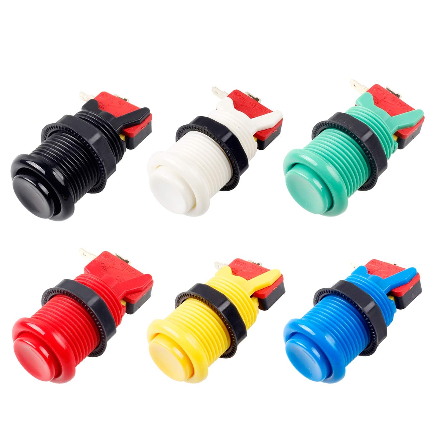 EG STARTS 6X American Style Standard Arcade Buttons Switchable Happ Type 30mm Push Button 3/16" Terminal for Jamma Mame Kit Parts (Each Color of 1)