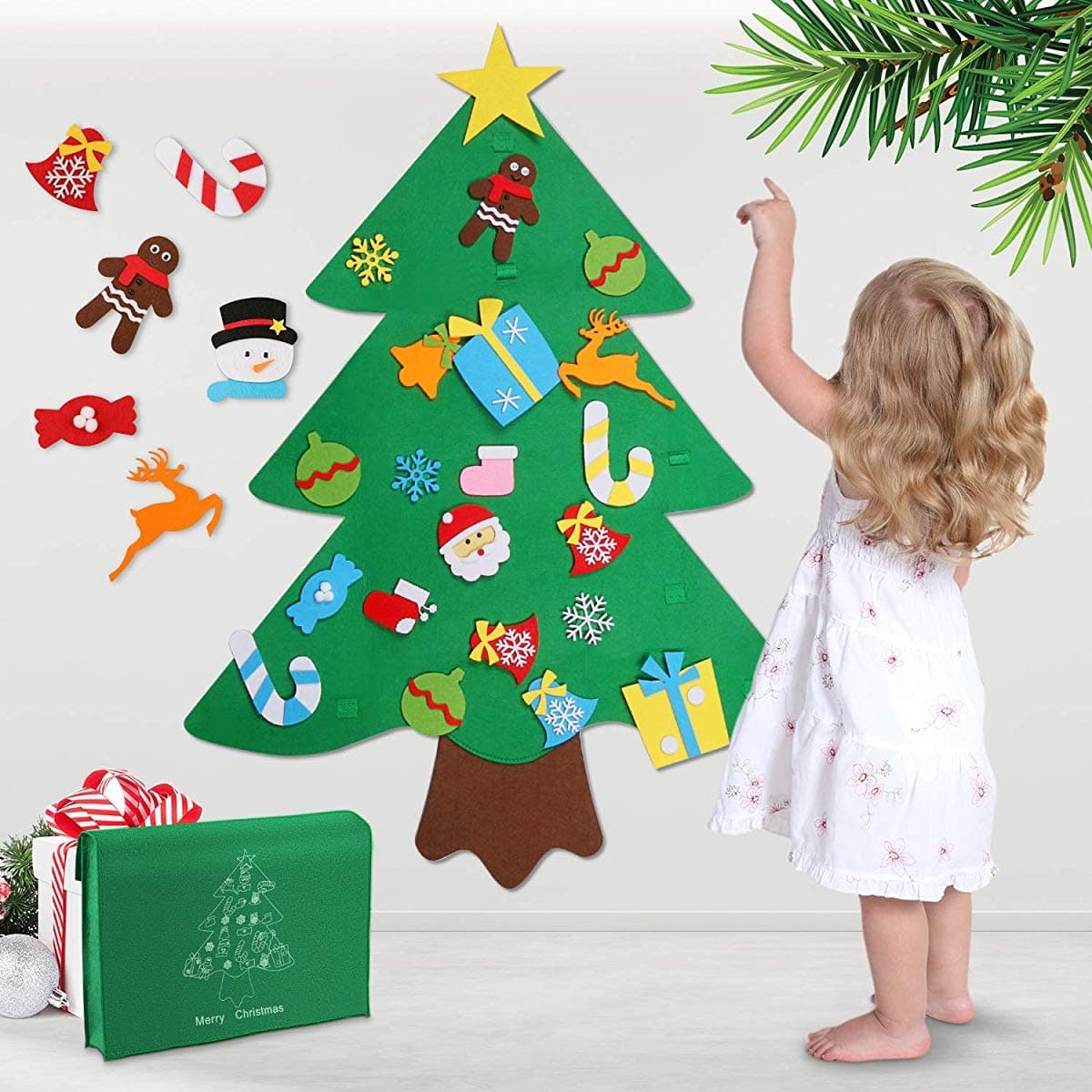 Felt Christmas Tree, 3ft DIY Christmas Tree with 32pcs Ornaments Door Wall Hanging Xmas Gifts for Kids Christmas New Year Decoration