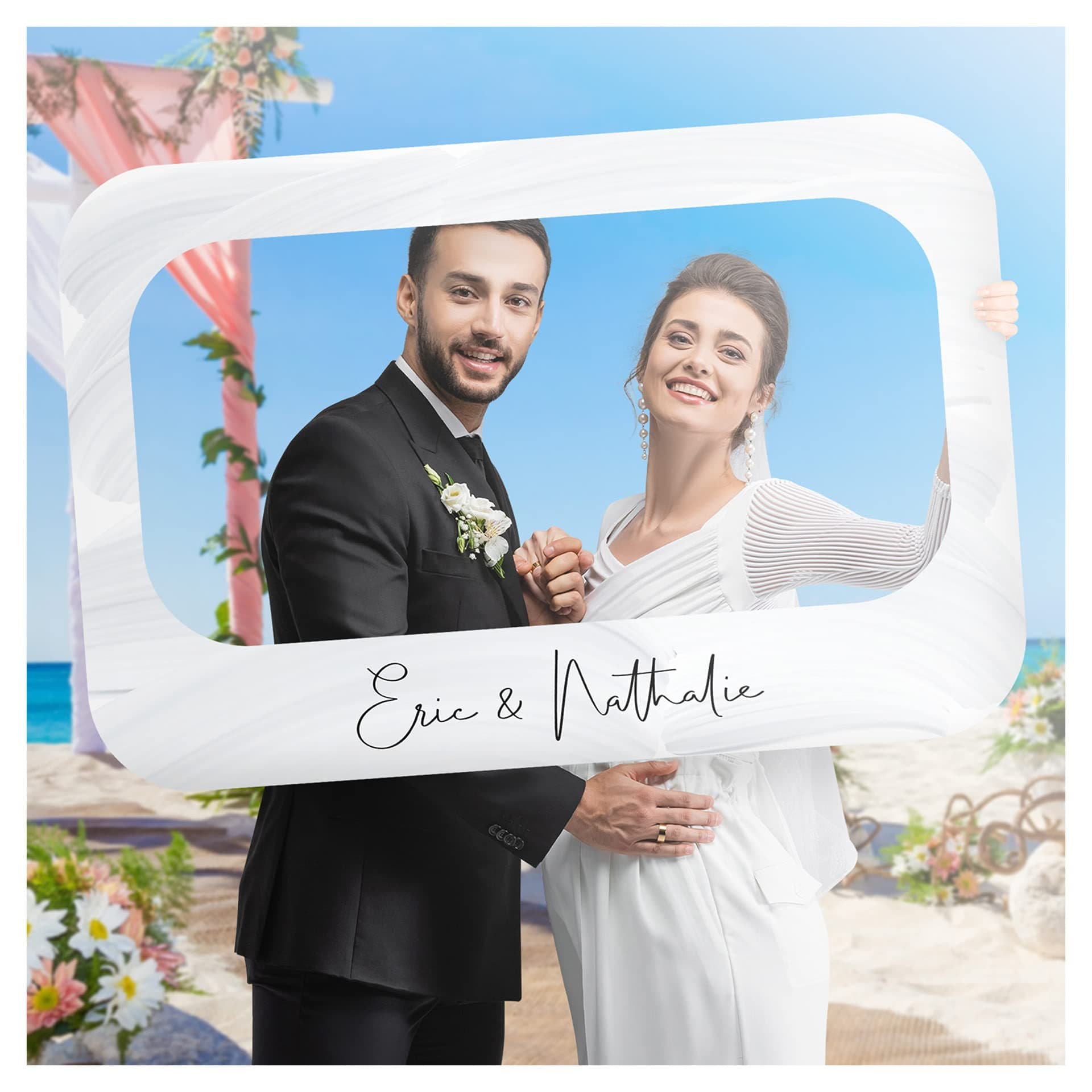 SPEEDYORDERS Personalized Minimalist Grey Wedding Photo Booth Frame - Customized Elegant Minimalist Photo Prop - A Must-Have Photo Frame for Your Beautiful Wedding Celebration (Paper)