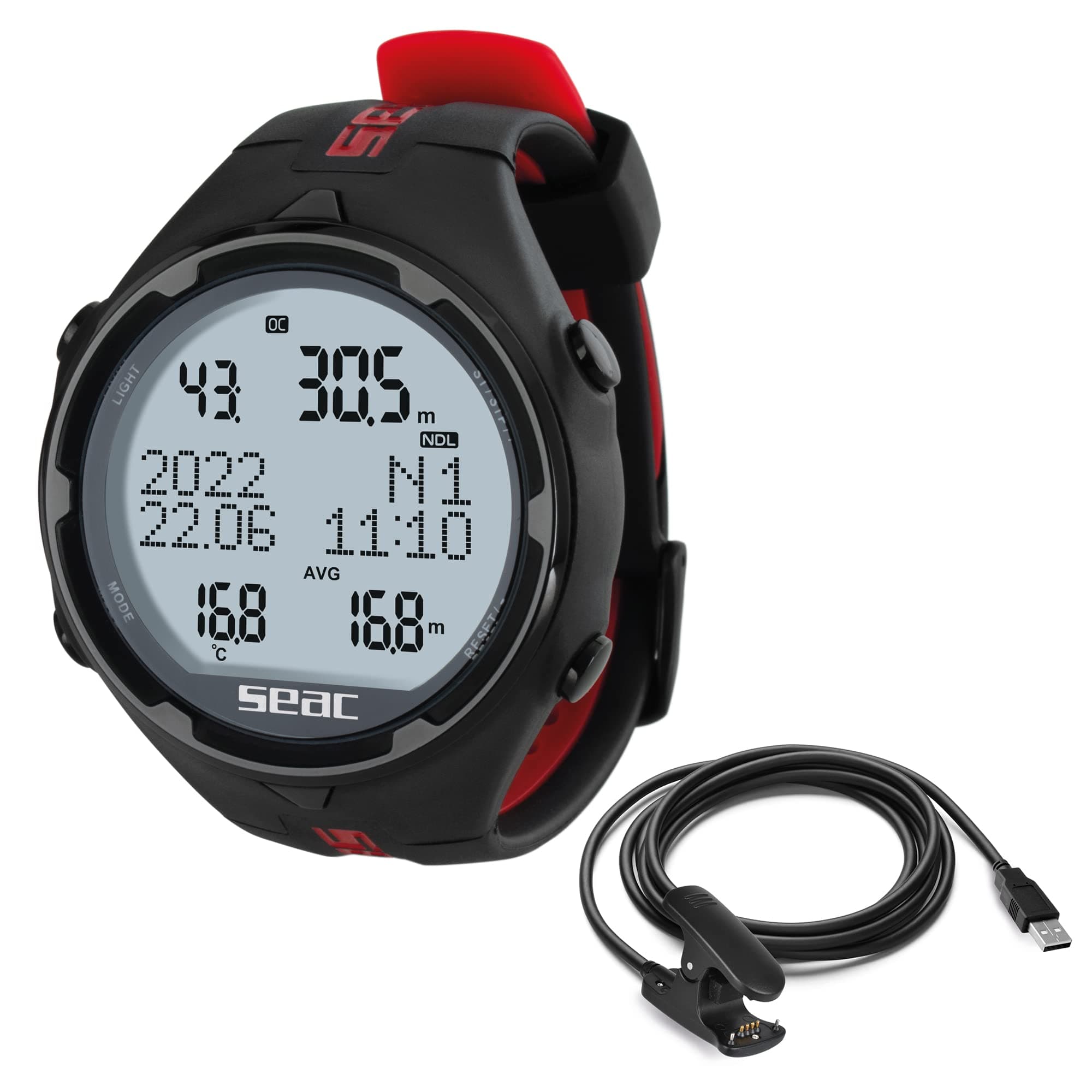 SEAC Action Dive Computer with USB Cable for Scuba and Freediving, Dive Logbook, Dive Planner, Safety Alarms