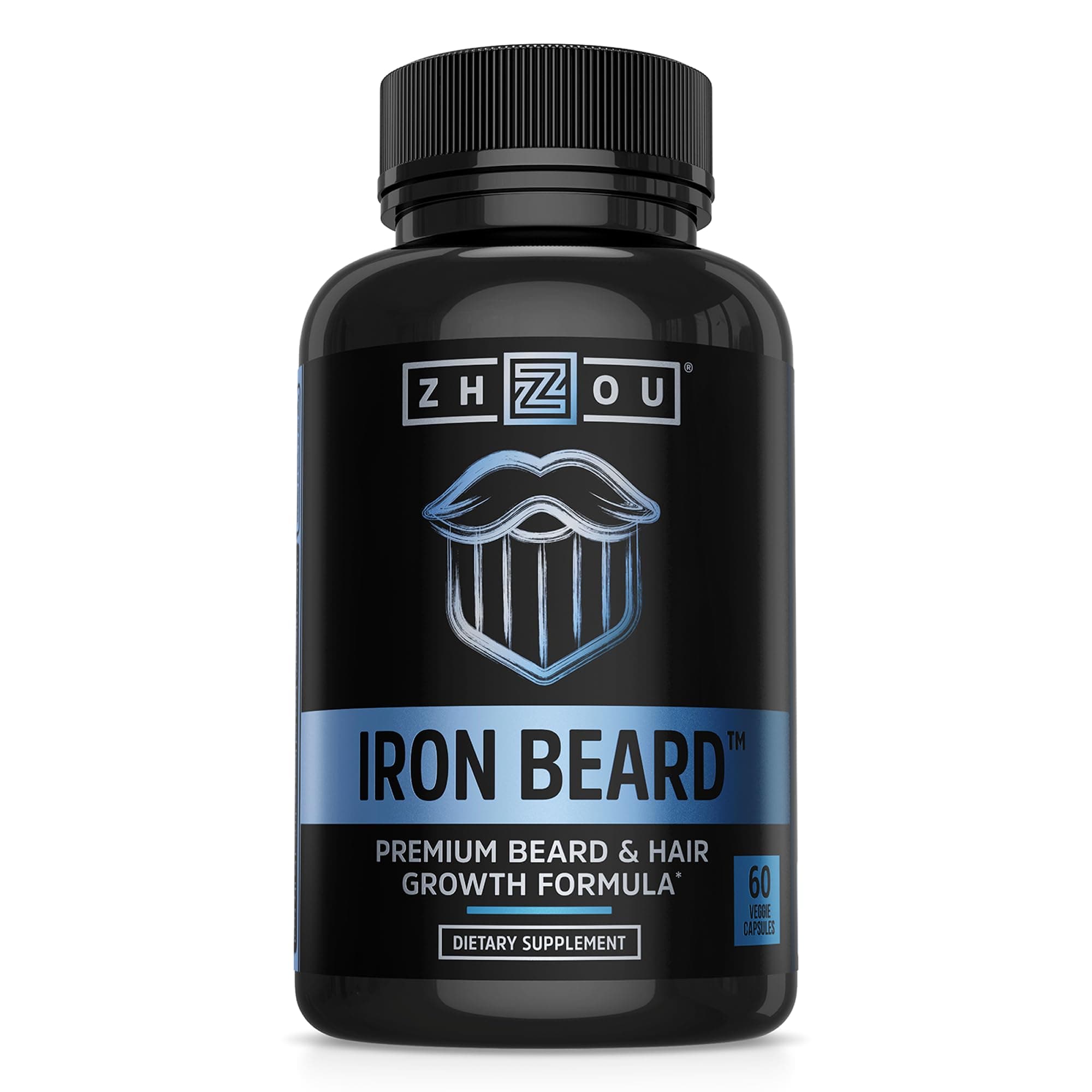 Iron Beard - Beard Growth Vitamins Men, Premium Biotin, Saw Palmetto & B Vitamin Pills to Support Facial Hair, Beard Care Supplement for Full Beard - 60 Veggie Capsules