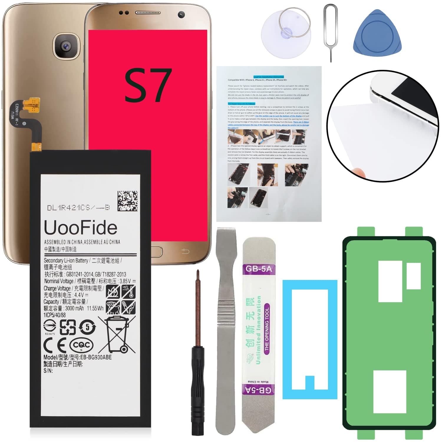 Battery for Galaxy S7 Replacement, Compatible with Samsung Galaxy S7 SM-G930 All Carriers EB-BG930ABE EB-BG930ABA with Professional Repair Tools Kit