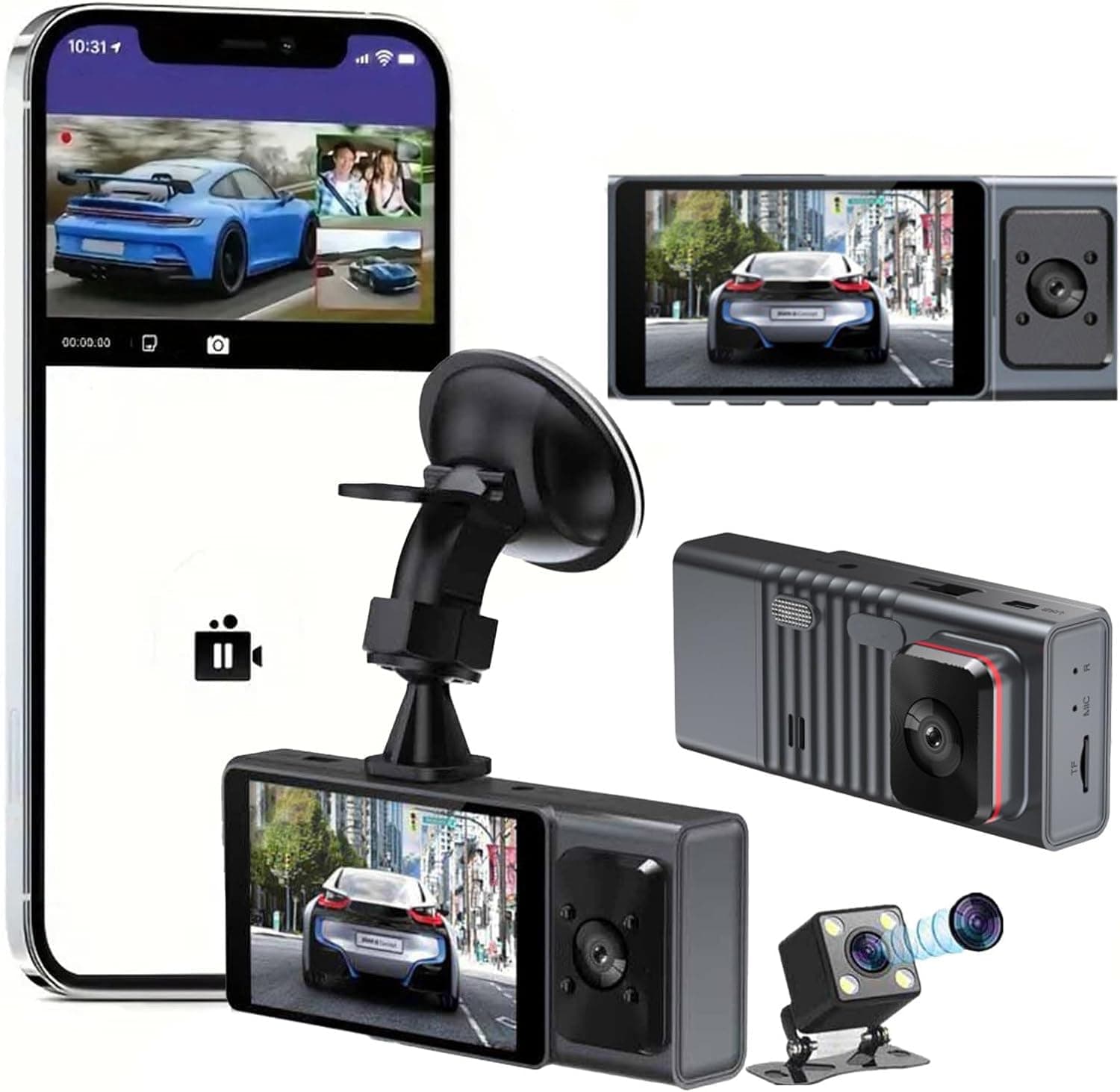 Dash Cam Front and Inside 1080P HD Car Camera WiFi GPS Car Camera with APP Control WiFi Smart Dash Cam with Night Vision Loop Recording Dashcams 24H Parking Modes 140° Wide Angle, G-Sensor