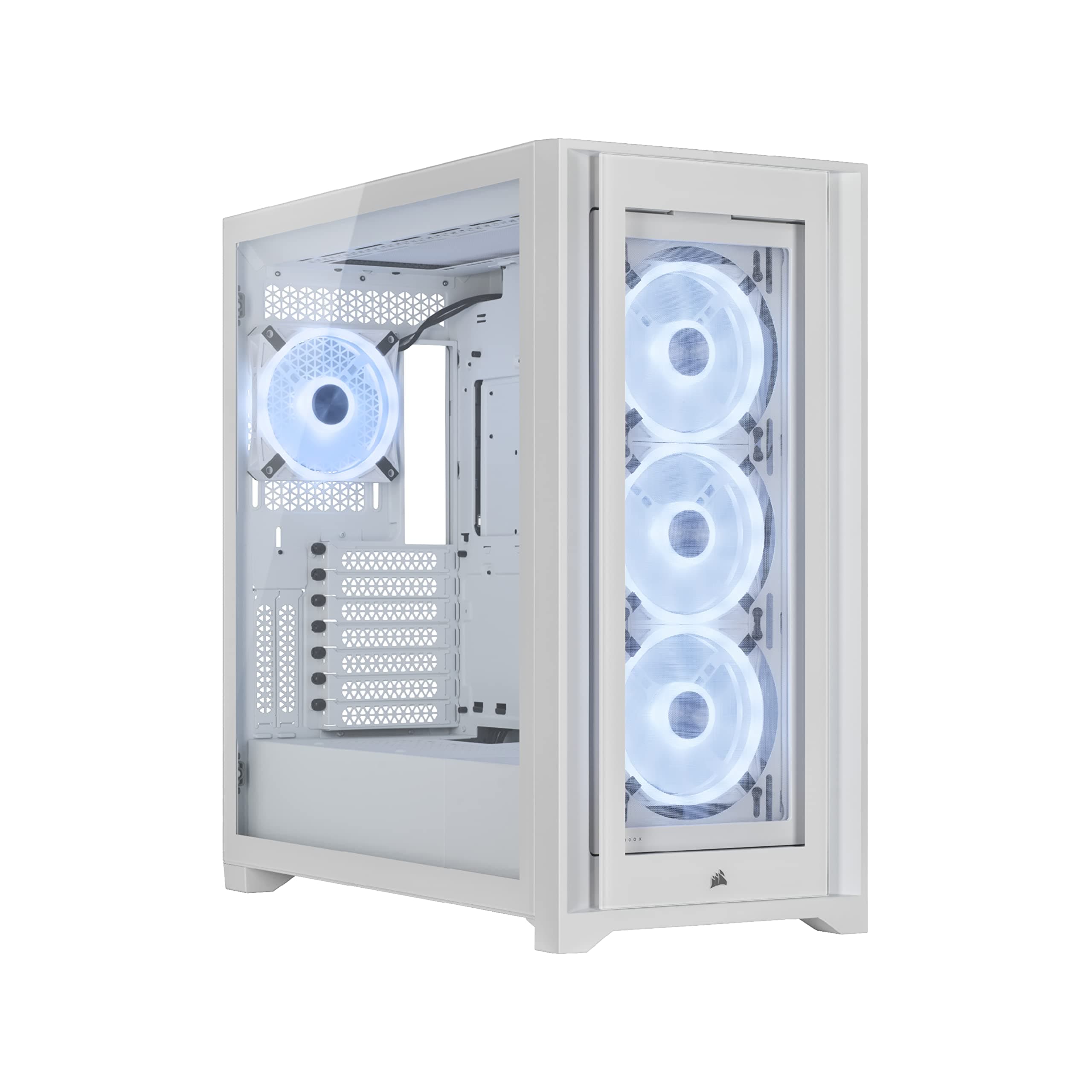 Corsair iCUE 5000X RGB QL Edition Mid-Tower Case - True White (Four CORSAIR QL120 Fans Included, iCUE Lighting Node CORE, Easy Cable Management, 136 LEDs)
