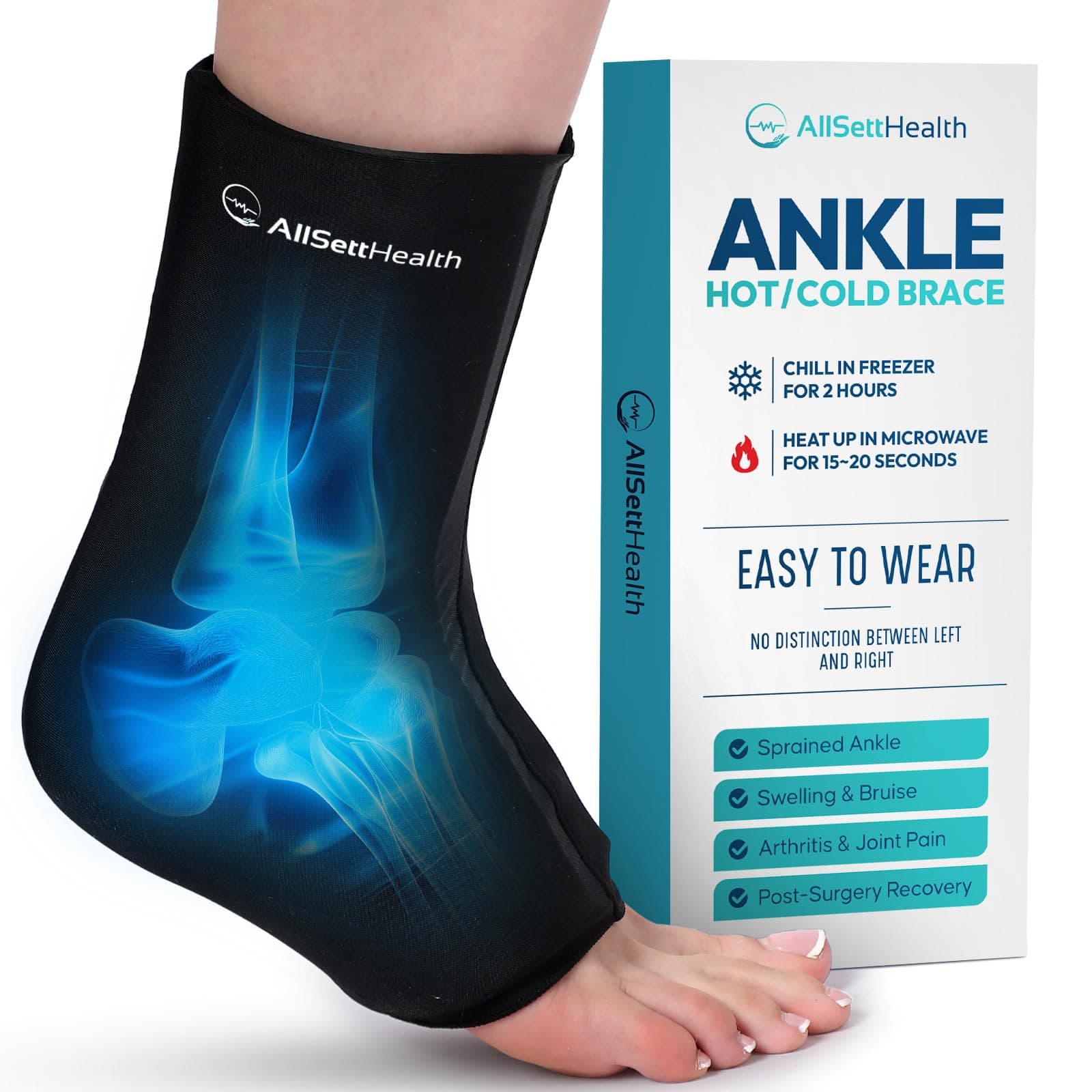 Ankle Ice Pack for Swelling - Hot/Cold Therapy, Ankle Ice Wrap for Foot Pain Relief, Heel Pain Relief, Plantar Fasciitis, Achilles Tendonitis Relief