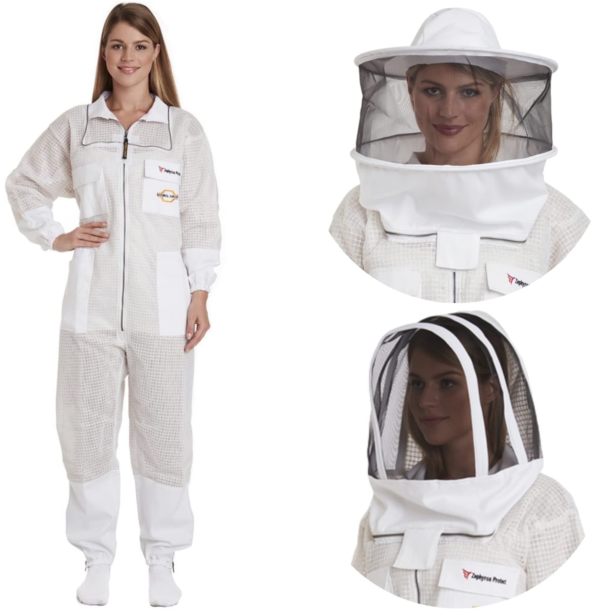 Natural Apiary - Zephyros 3 Layer Ventilated Beekeepers Suit - Includes 2 x Non-Flammable Veils (Round & Fencing), Stay Cool with Superb Sting Protection for Professional & Beginner Beekeepers