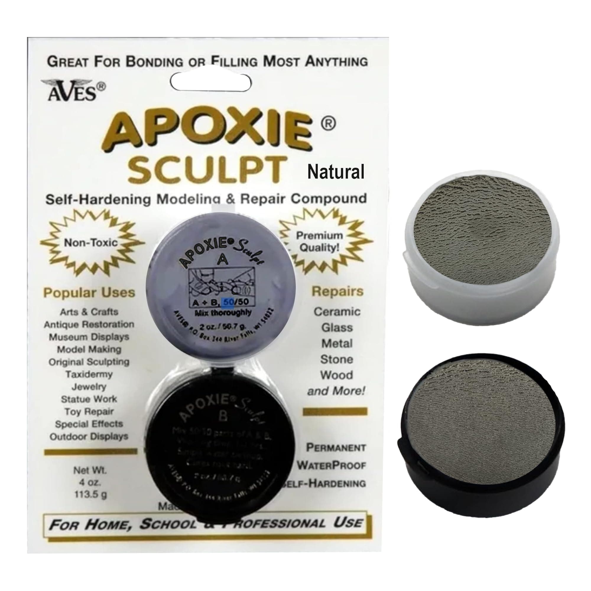 Apoxie Sculpt - 2 Part Modeling Compound (A & B) - 1/4 Pound, Apoxie Sculpt for Sculpting, Modeling, Filling, Repairing, Simple to Use and Durable Self-Hardening Modeling Compound - Natural