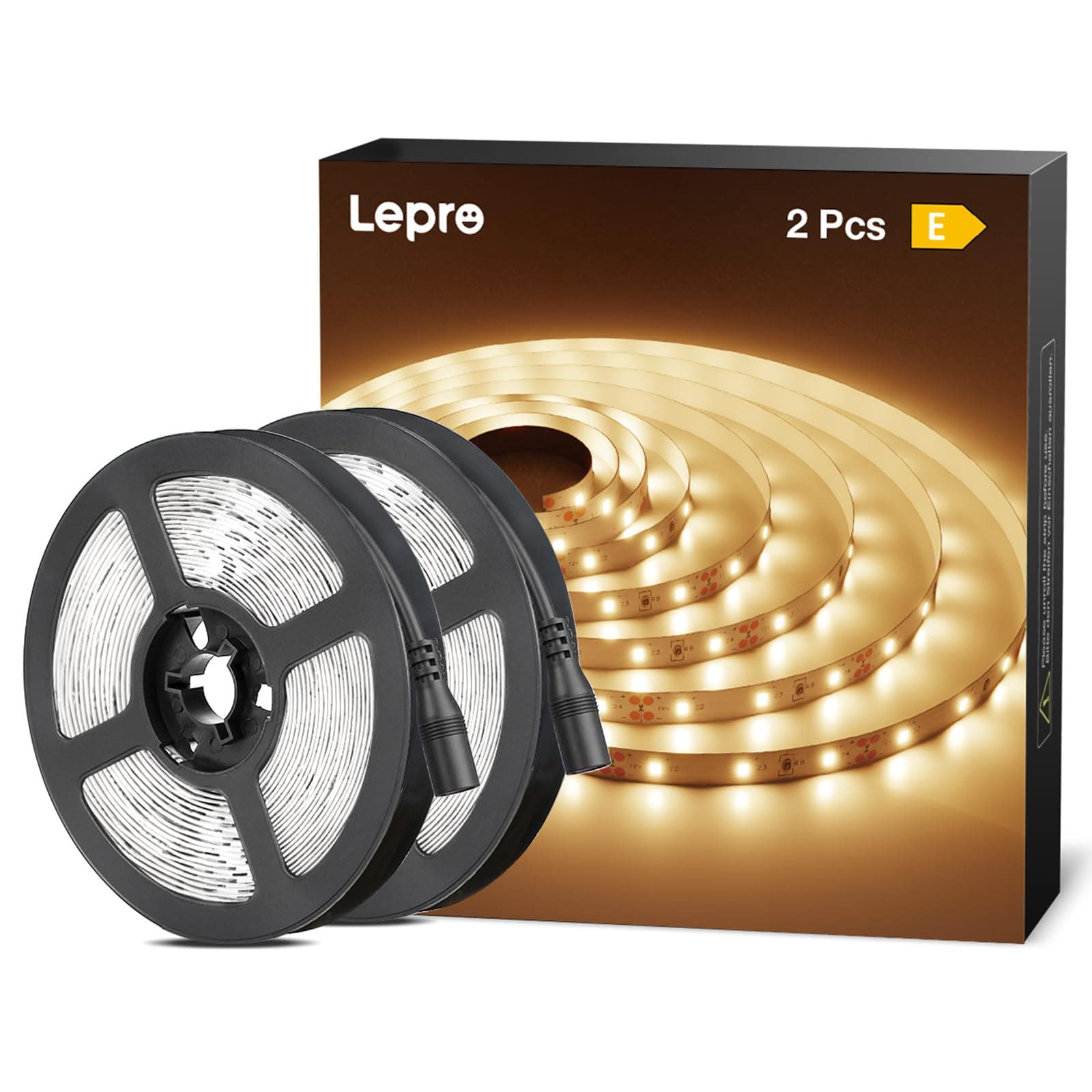 Lepro 12V LED Strip Light, Flexible, SMD 2835, 300 LEDs, 32.8ft Tape Light for Home, Kitchen, Party, Christmas and More, Non-Waterproof, Warm White, Pack of 2(Not Include Power Adapter)