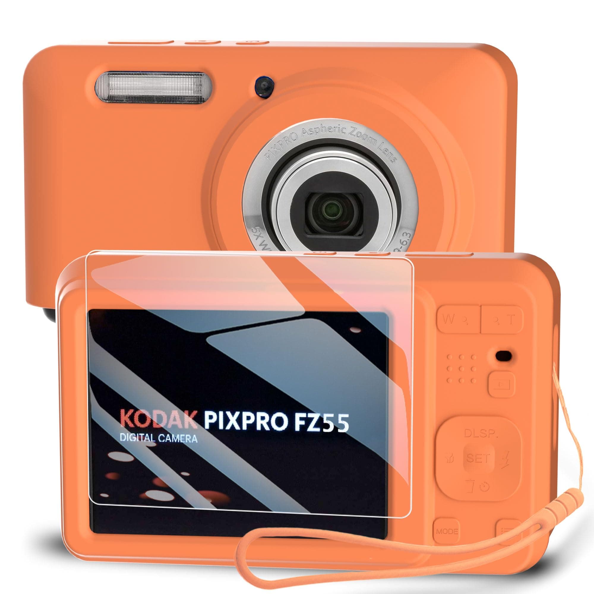 Silicone Case for Kodak PIXPRO FZ55 Digital Camera with Screen Protector and Lanyard for PIXPRO FZ55 Accessories- (Orange)
