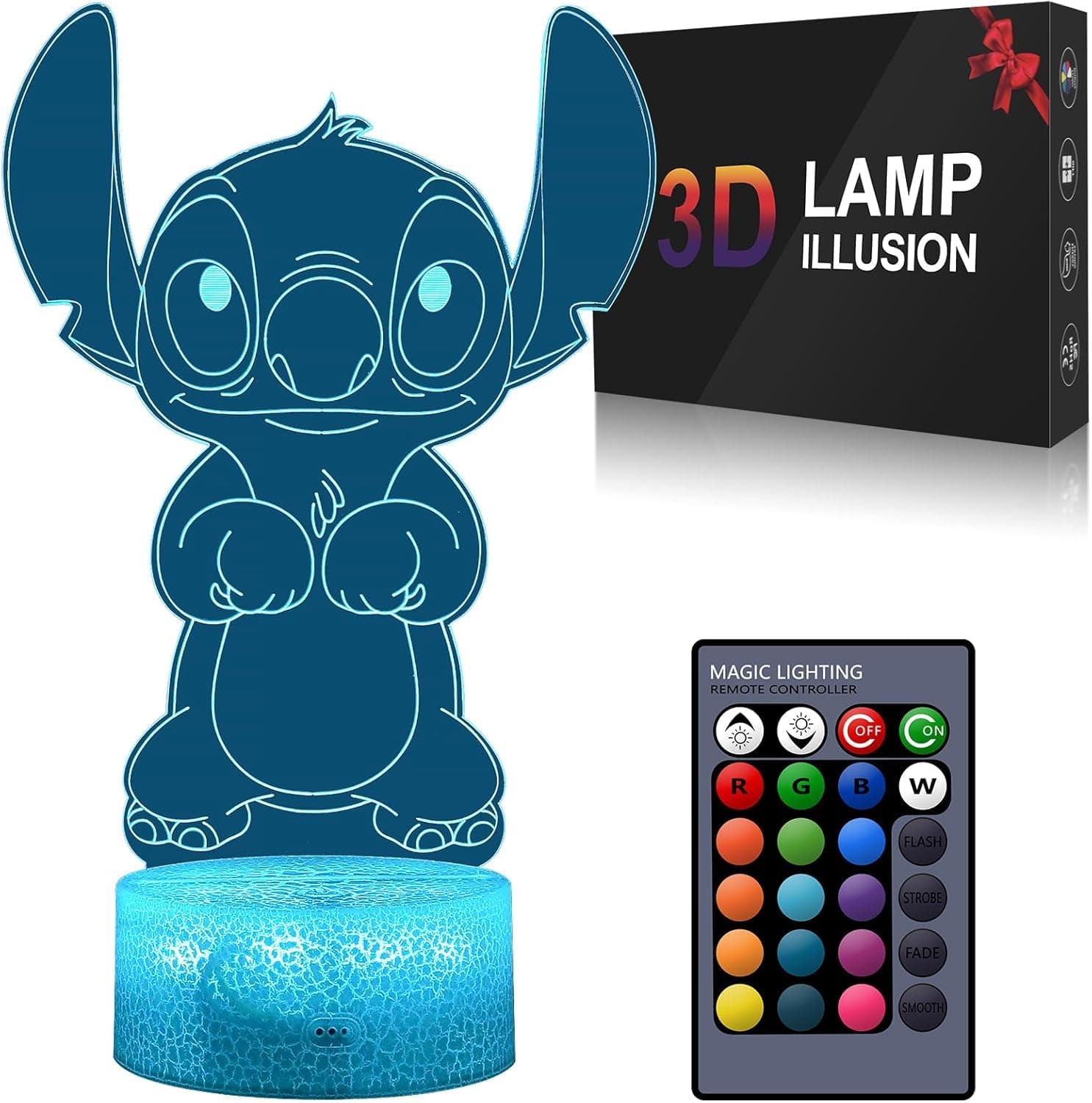 – Hoofun Stitch Lamp: 3D Illusion Night Light with Touch & Remote Control, 16 Colours Anime Desk Lamp, Gifts for Girls, Kids Room Decor, Stitch Merch Stuff for Birthday Christmas Holidays