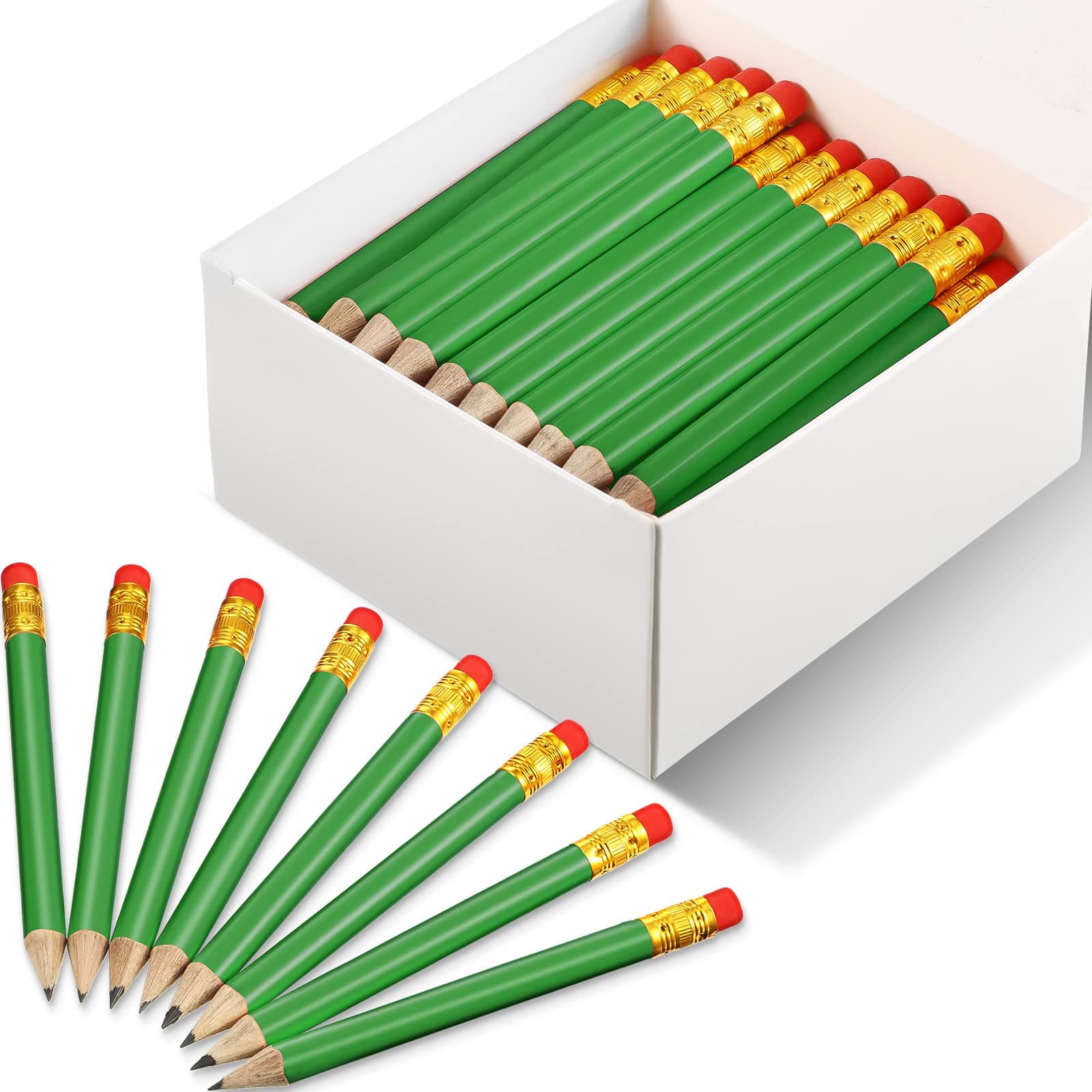 Outus 72 Pieces Golf Pencils Half Pencils with Eraser Mini Bulk Short #2 HB Pre Sharpened for Bridal Shower Wedding Office(Green)