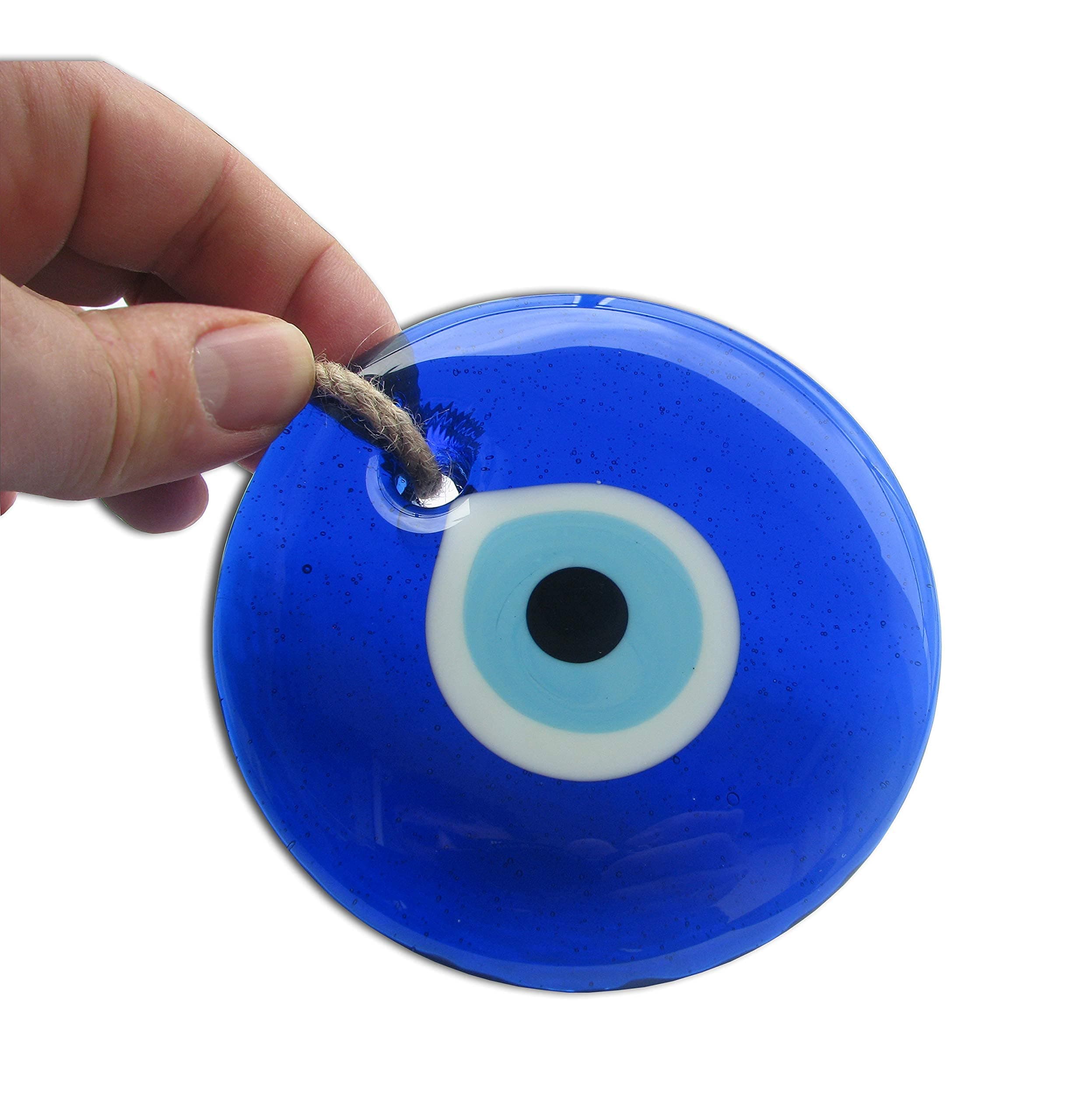 Glittering Bazaar Glass Evil Eye - Wall Hanging Beads for Doorways - Turkish Blue Nazar Amulets Bead, Home Office Decor Ornament Big Good Luck Charm - Boxed - 4.1" (Blue 3)