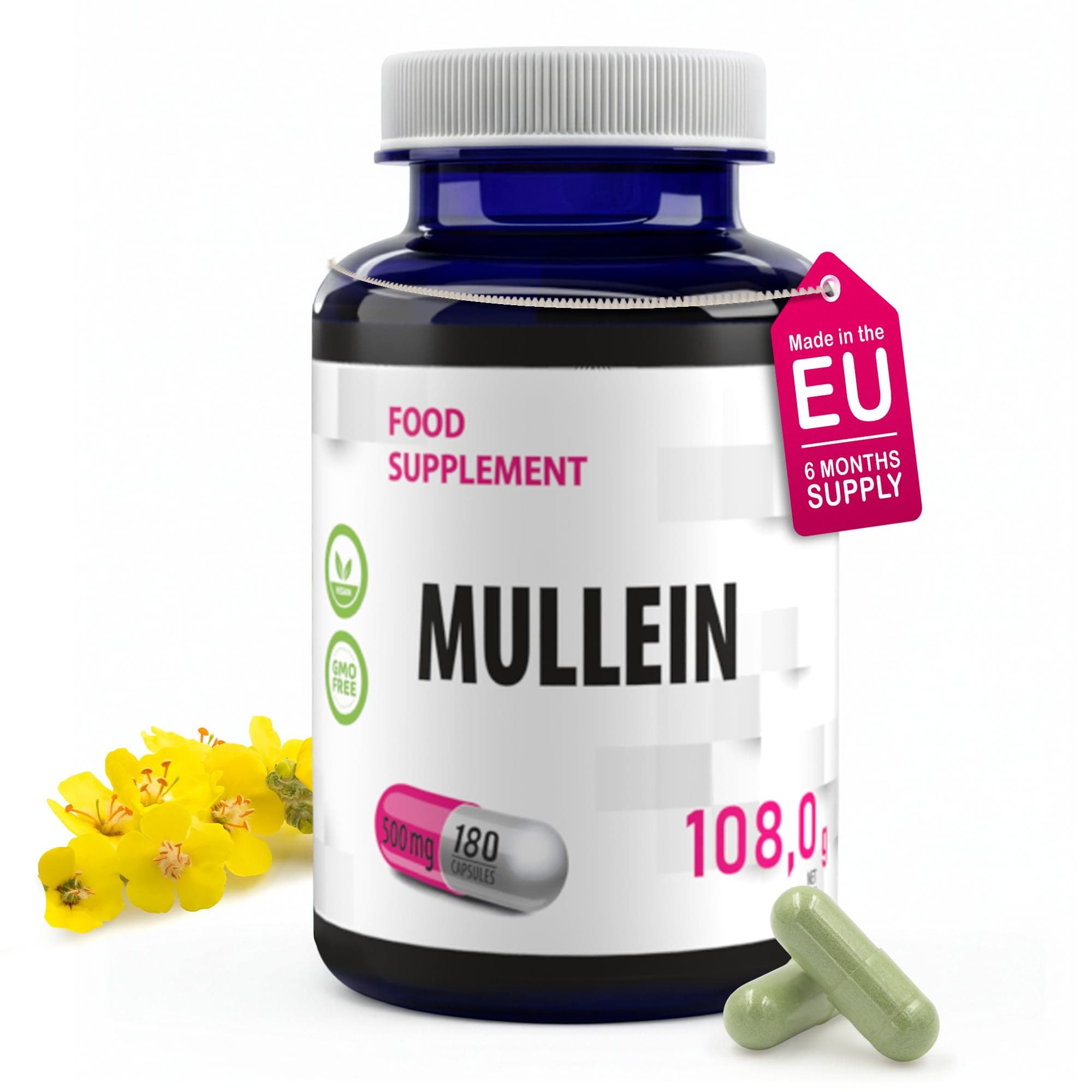 Mullein Leaf Extract | 500mg | 180 Vegan Capsules | High Strength Lung & Respiratory Support | Verbascum Thapsus Herbal Supplement