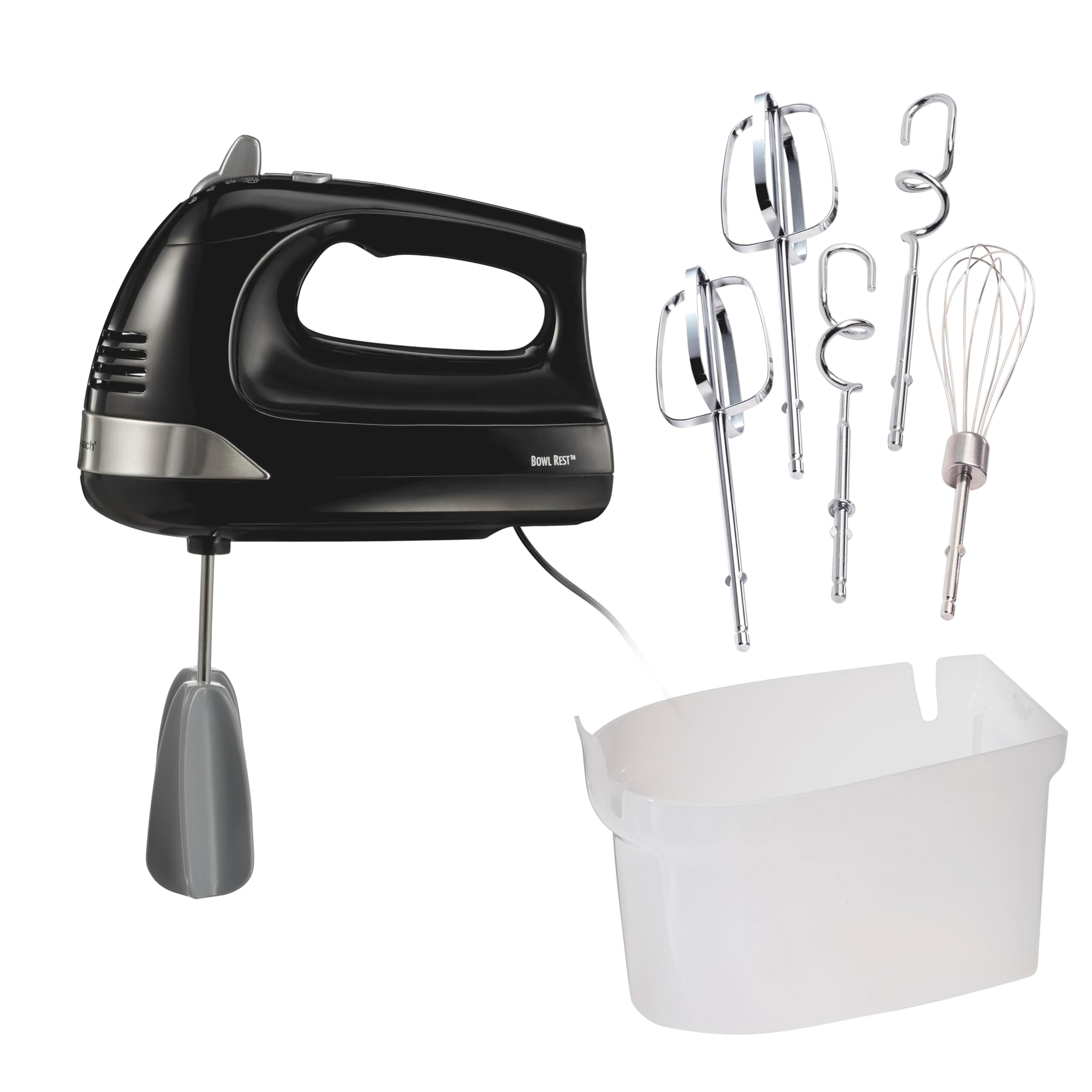 6-Speed Electric Hand Mixer with Whisk, Dough Hooks and Easy Clean Beaters, Powerful 275 Watt Motor, Snap-On Storage Case, Black