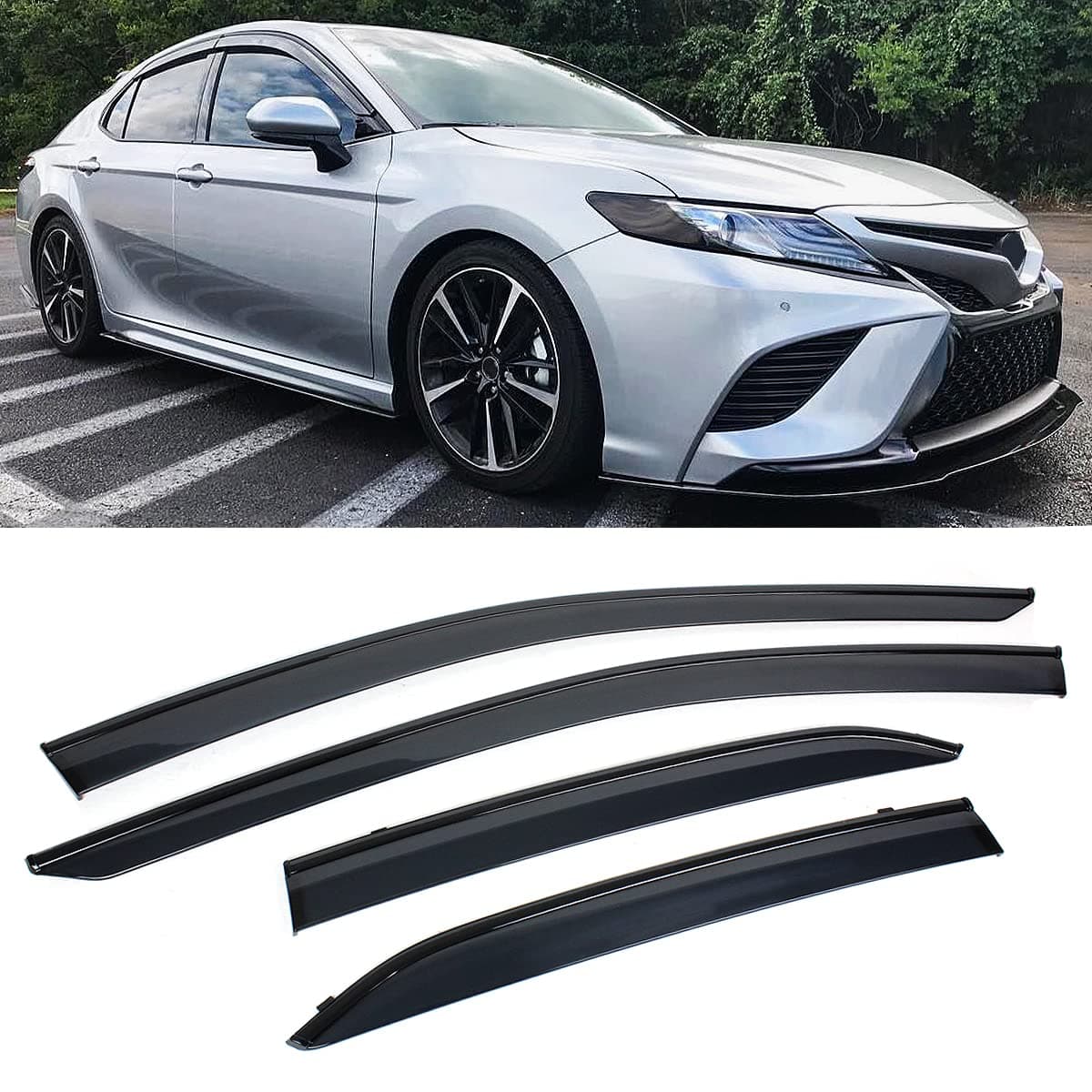 Premium Sport Black Trim Window Visor Rain Guard Deflector with Clips Made Compatible for 2018-2024 Toyota Camry LE SE XLE XSE TRD Hybrid
