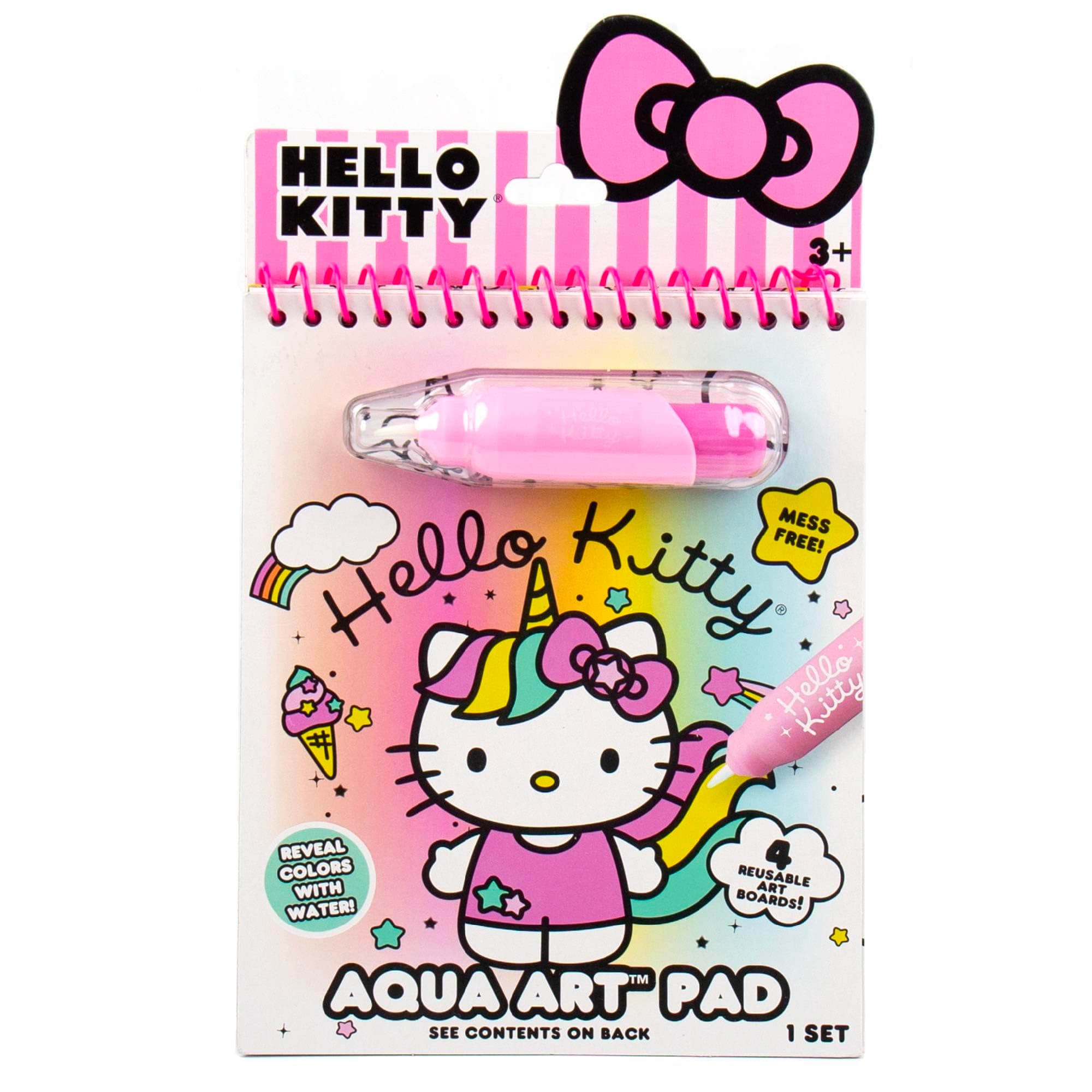 Hello Kitty Aqua Art Pad, 4 Art Pages, On The Go Reusable Water-Reveal Activity Pad, Mess Free Arts and Crafts, Paint with Water Brush Set, Kids Toys, Sanrio Stuff, Hello Kitty Craft Kits for Kids 3+
