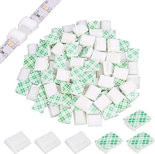 FEBSNOW 80 PCS Light Strip Mounting Clips White Self Adhesive Led Light Fasteners Mounting Holder Cable Clamp Organizer for 10mm Light Strip (10 mm)