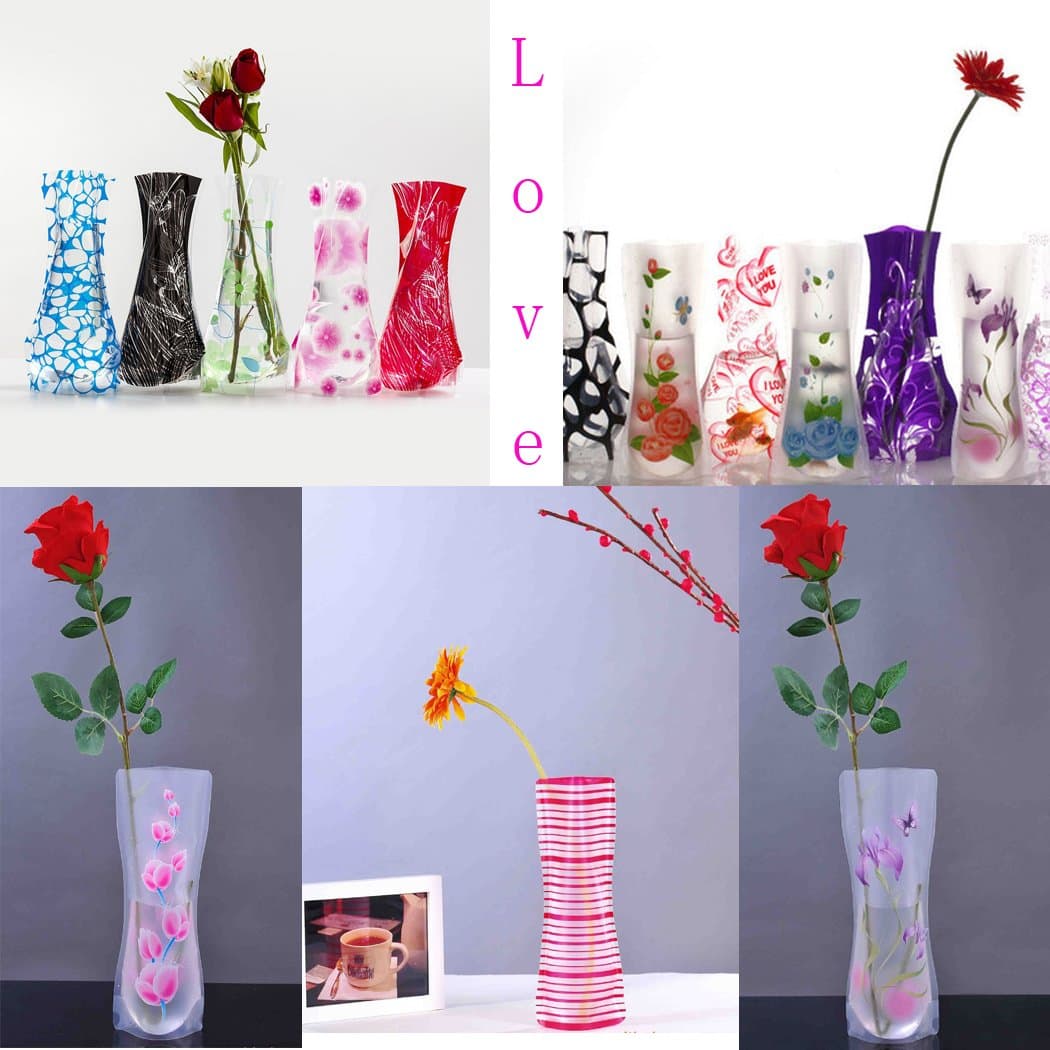 Abcsea Plastic Foldable Flower Vase, 10 PCS Mix Styles Folding Vase, Colors Home Decoration Plastic Folding Flower Vase (Random Styles)