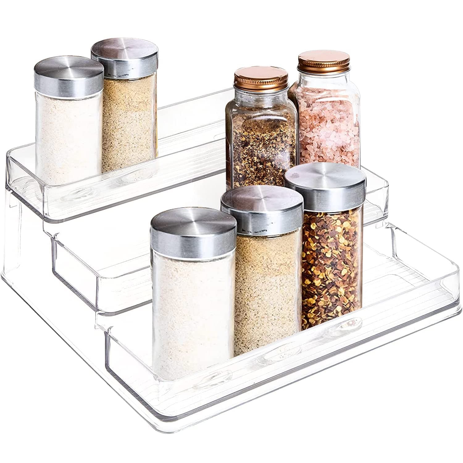 Angju 3-Tier Clear Glass Spice Rack Organizer for Kitchen, Bathroom, Bedroom, Office; Maximizes Storage Space; Easy Access Multi-Tier Design