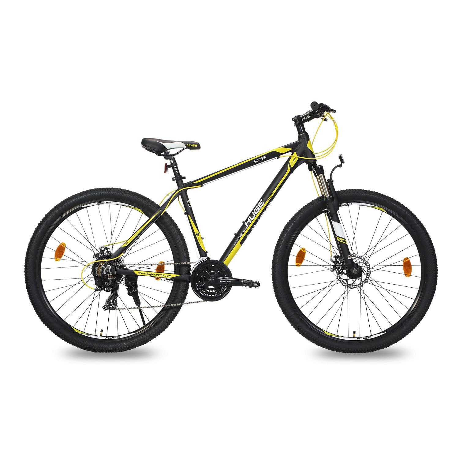 Huge HDT-39 21 Speed 29T Bicycle with Front and Rear Bolted Type Disc Brake for Boys/Girls - Black/Yellow (Above 11 Years)