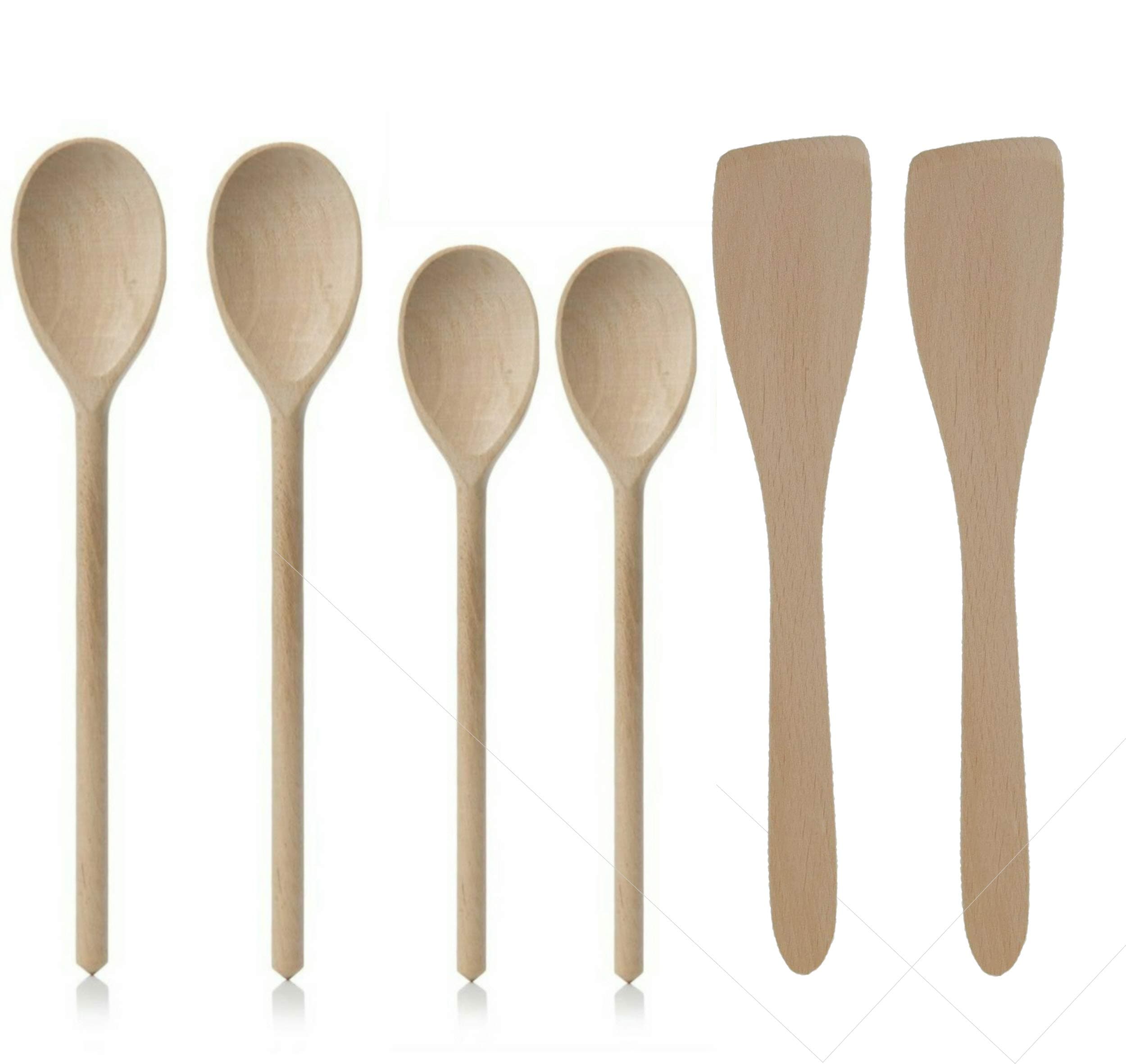 6 PC Set Wooden Spoons & SPATULAS 2 X 12 & 2 X 10 Spoons & 2 x 12 SPATULAS