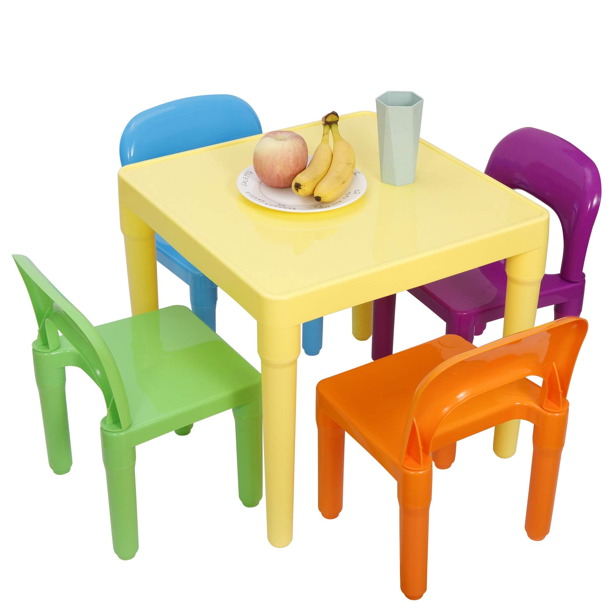ZENY Kids Plastic Table and 4 Chairs Set, Multicolor Play Room Furniture for Reading, Train, Art, Crafts