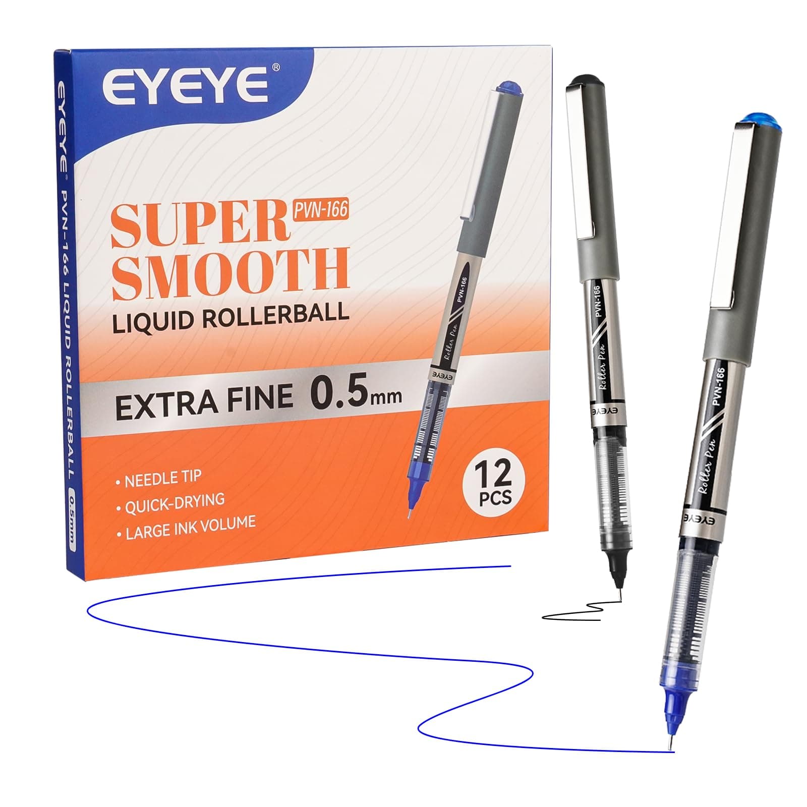 Needle Rollerball Pens 0.5mm, 6 Black 6 Blue Extra Fine Point Pen Quick Dry, Liquid Ink Pens Fine Point Smooth Writing Pen for Journaling, Note Taking, Office, School Supplies