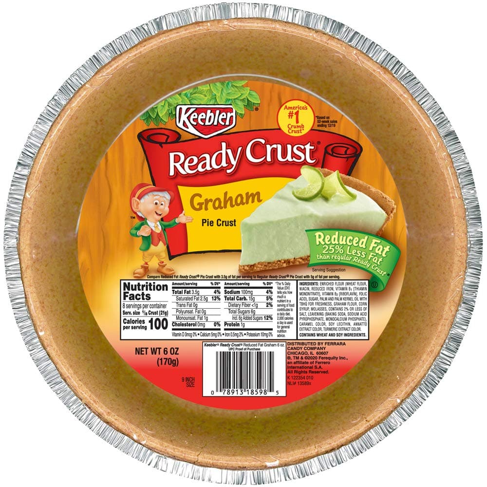 Keebler Ready Crust Reduced Fat Graham Cracker Pie Crust, No Bake, Ready Made for Holiday Pie, 6 oz 9-inch Crusts, Pack of 12, 72 oz Box, (7891318598)