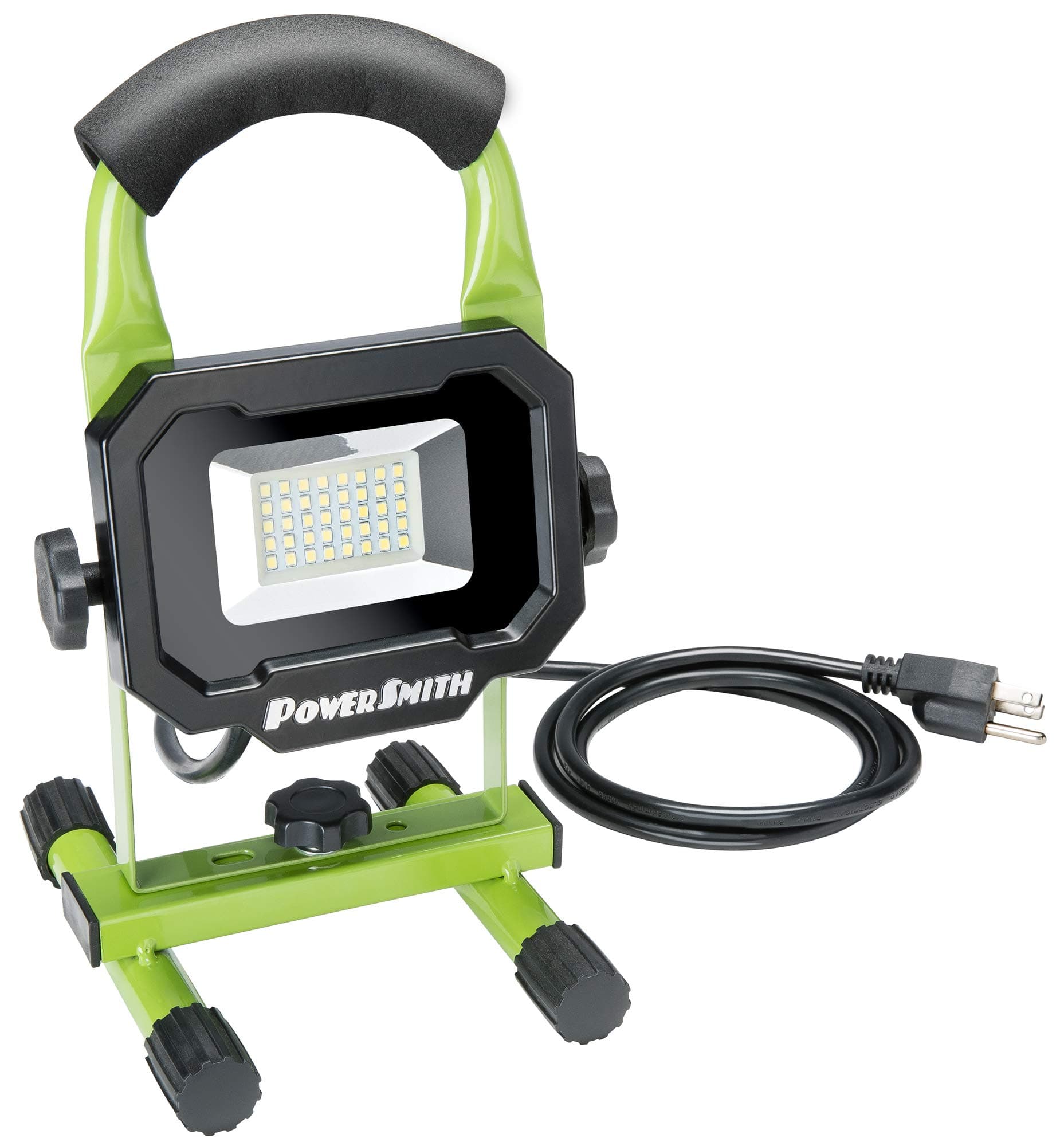PowerSmith PWL1118BS 1800 Lumen LED Weatherproof Tiltable Portable Work Light with Adjustable Metal Stand and Carrying Handle, Impact-Resistant Glass Lens, and 5' Power Cord